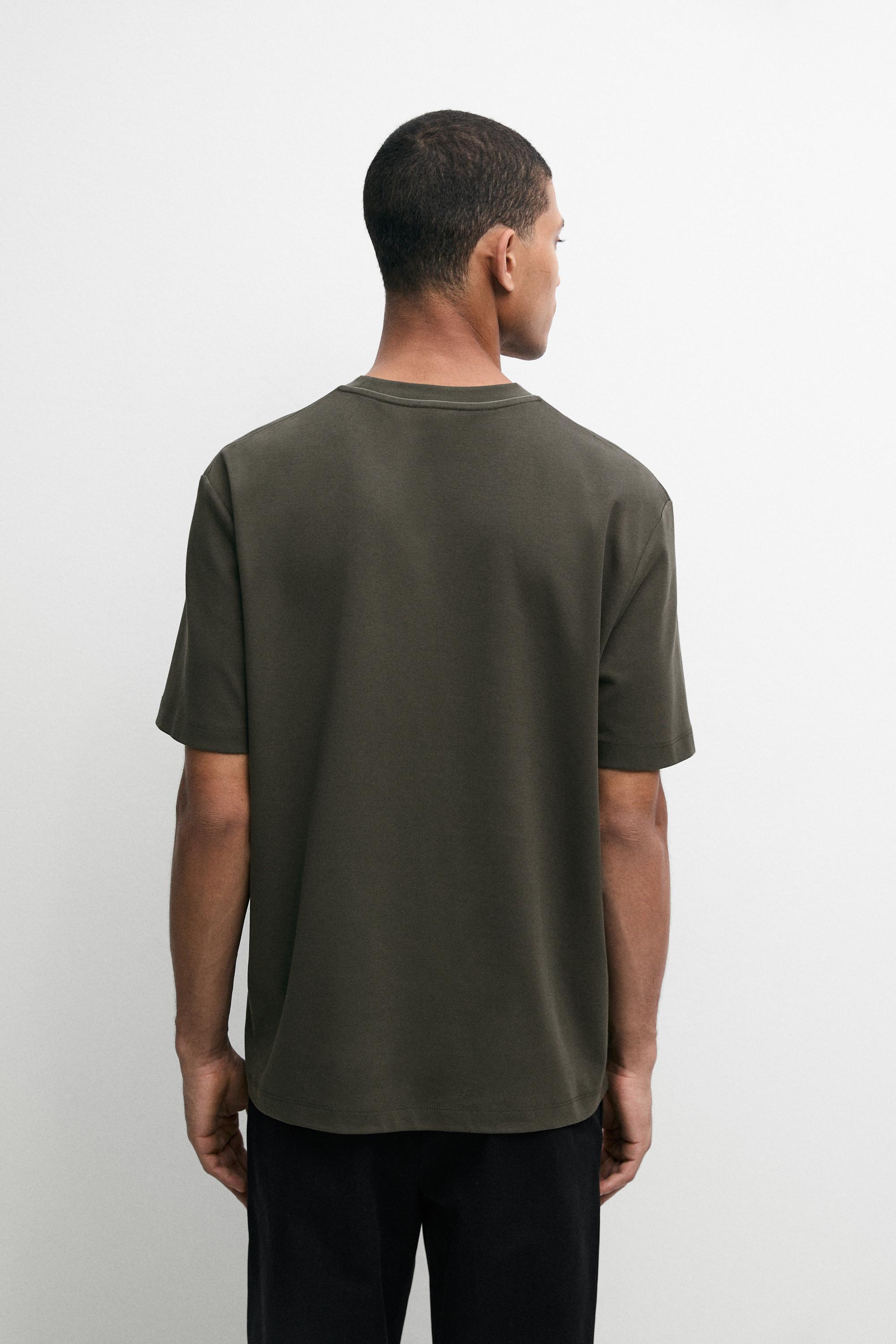 Contrast neck short sleeve T-shirt — DARK KHAKI