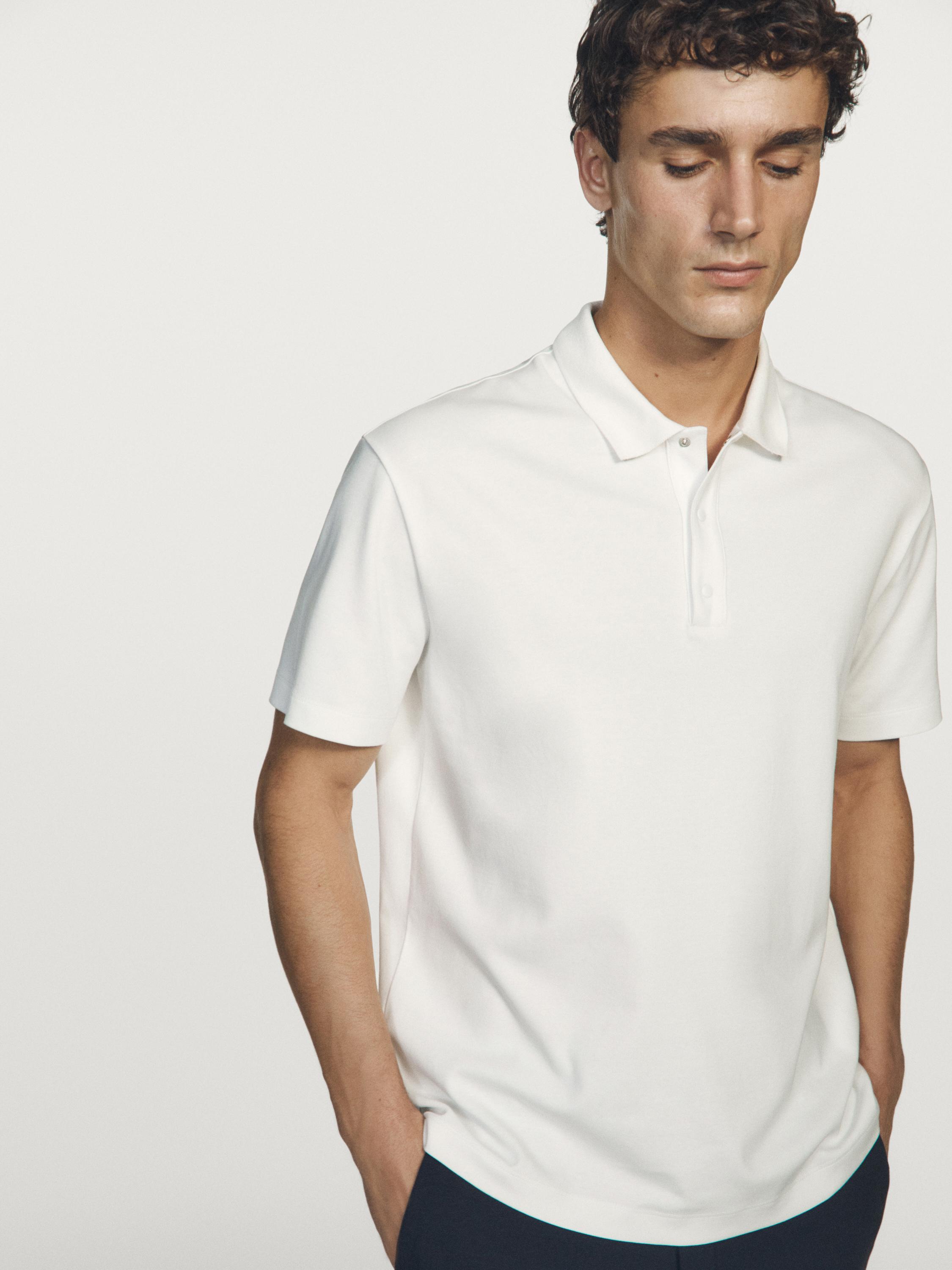 Short sleeve cotton polo shirt — Light Beige