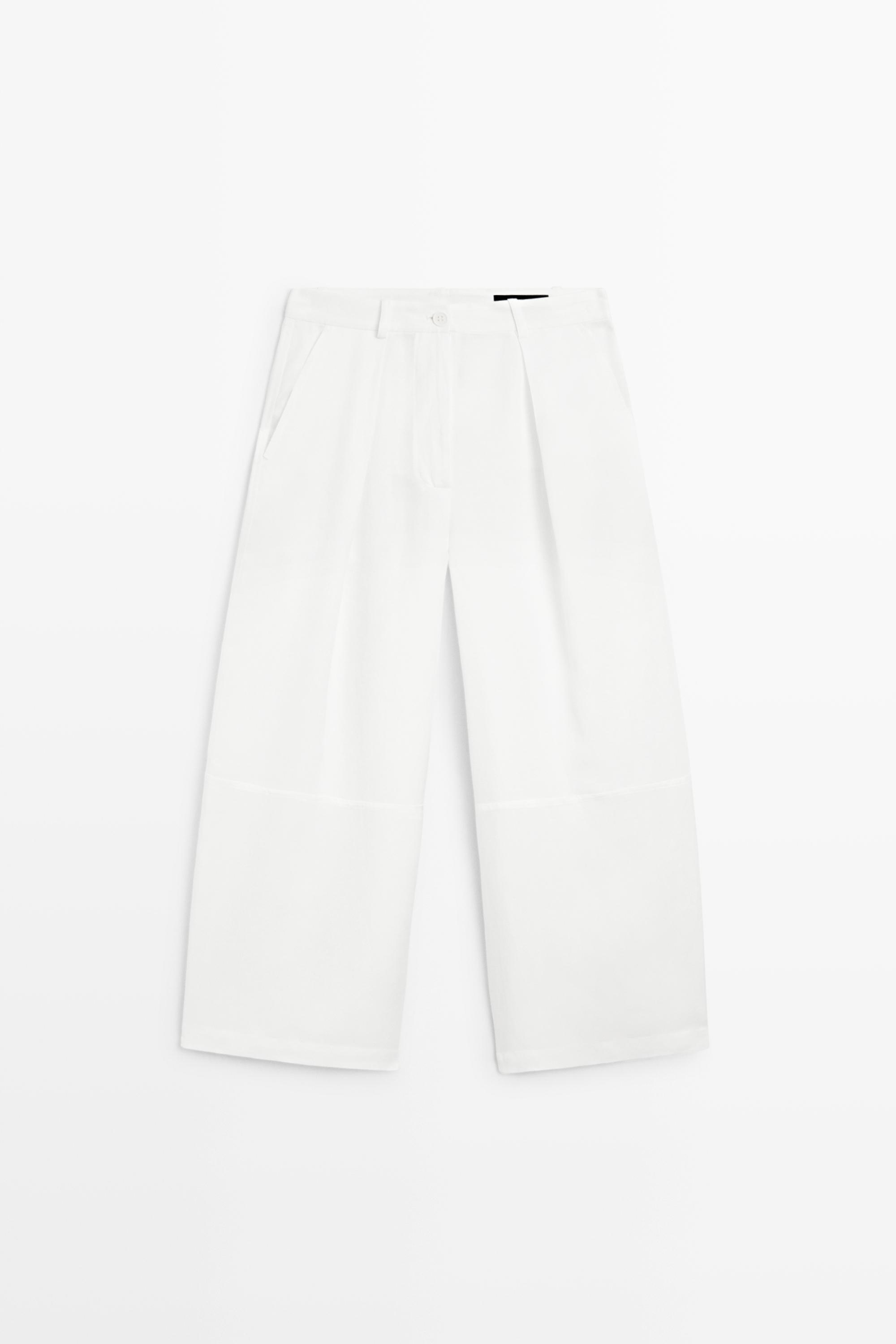 Flowing linen blend pants with seams — WHITE