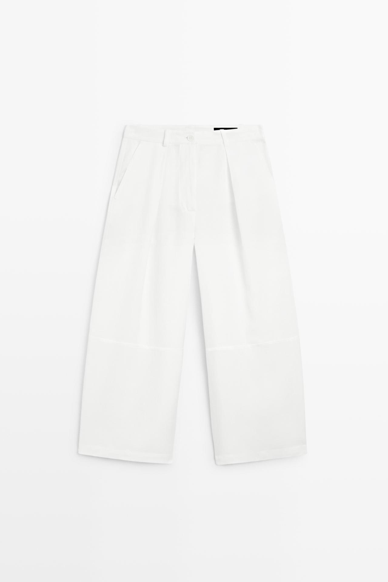 Flowing linen blend pants with seams — WHITE
