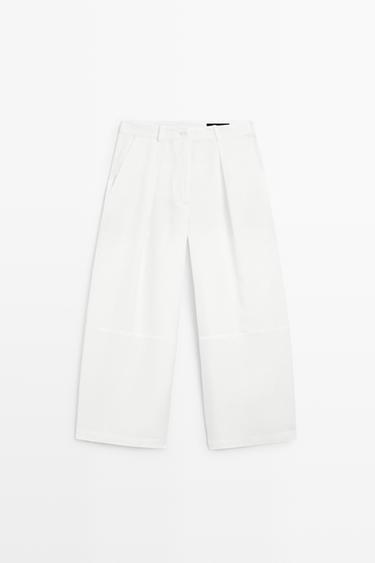 Flowing linen blend pants with seams — WHITE 2