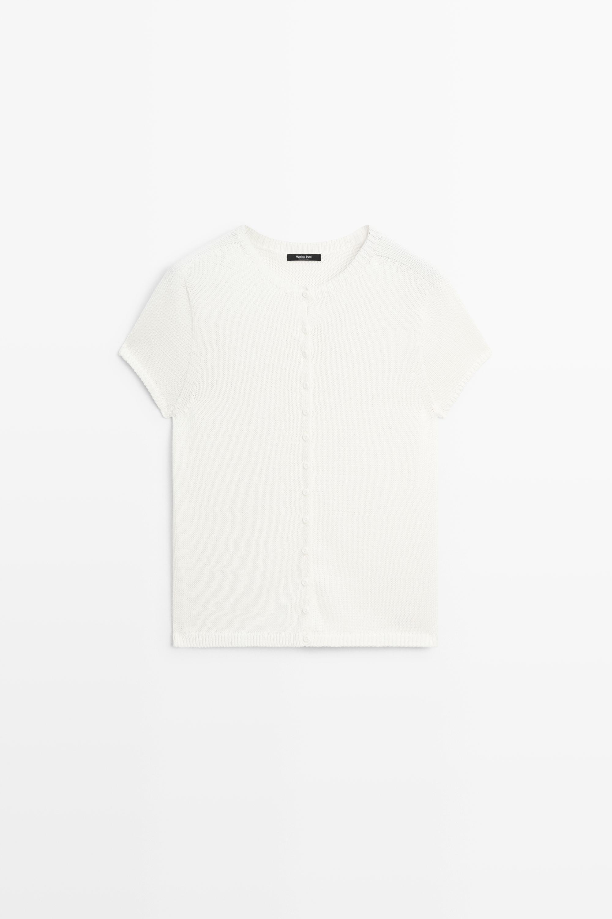 Cotton silk blend knit cardigan — WHITE