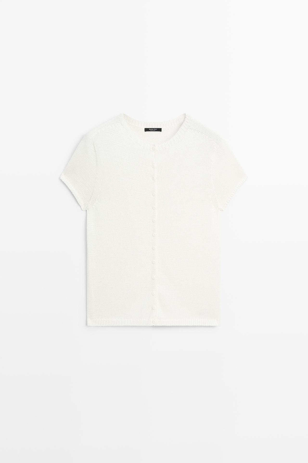 Cotton silk blend knit cardigan — WHITE