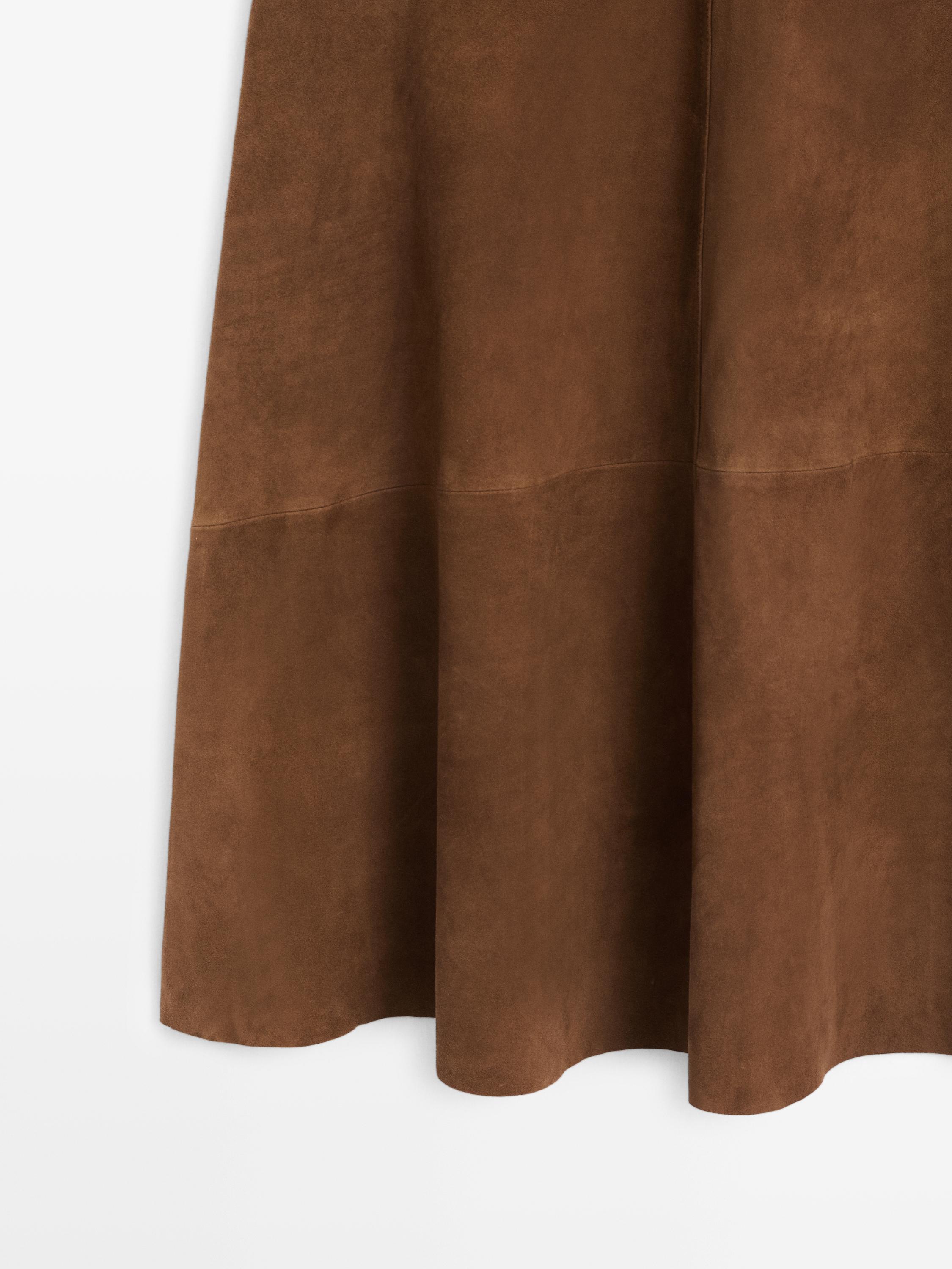 Suede nappa leather skirt with asymmetric yoke — BROWN