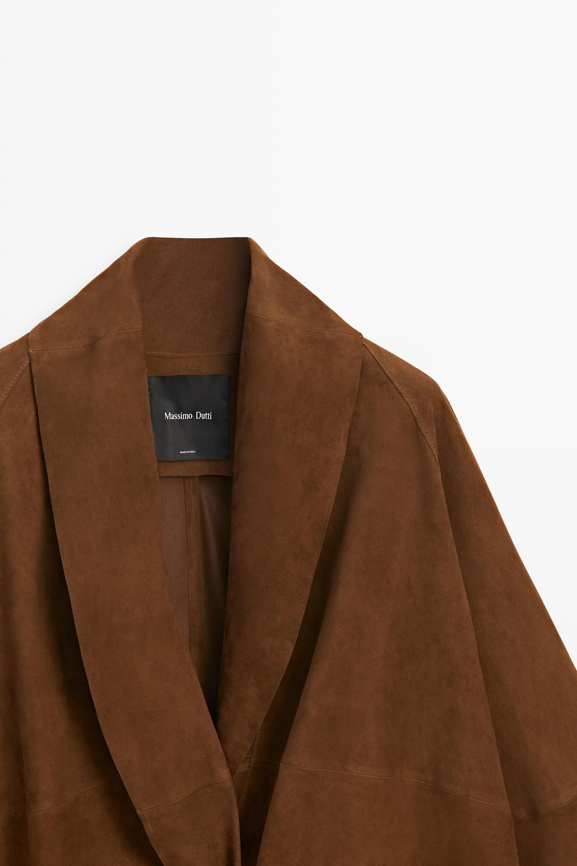 Suede leather wrap kimono — BROWN