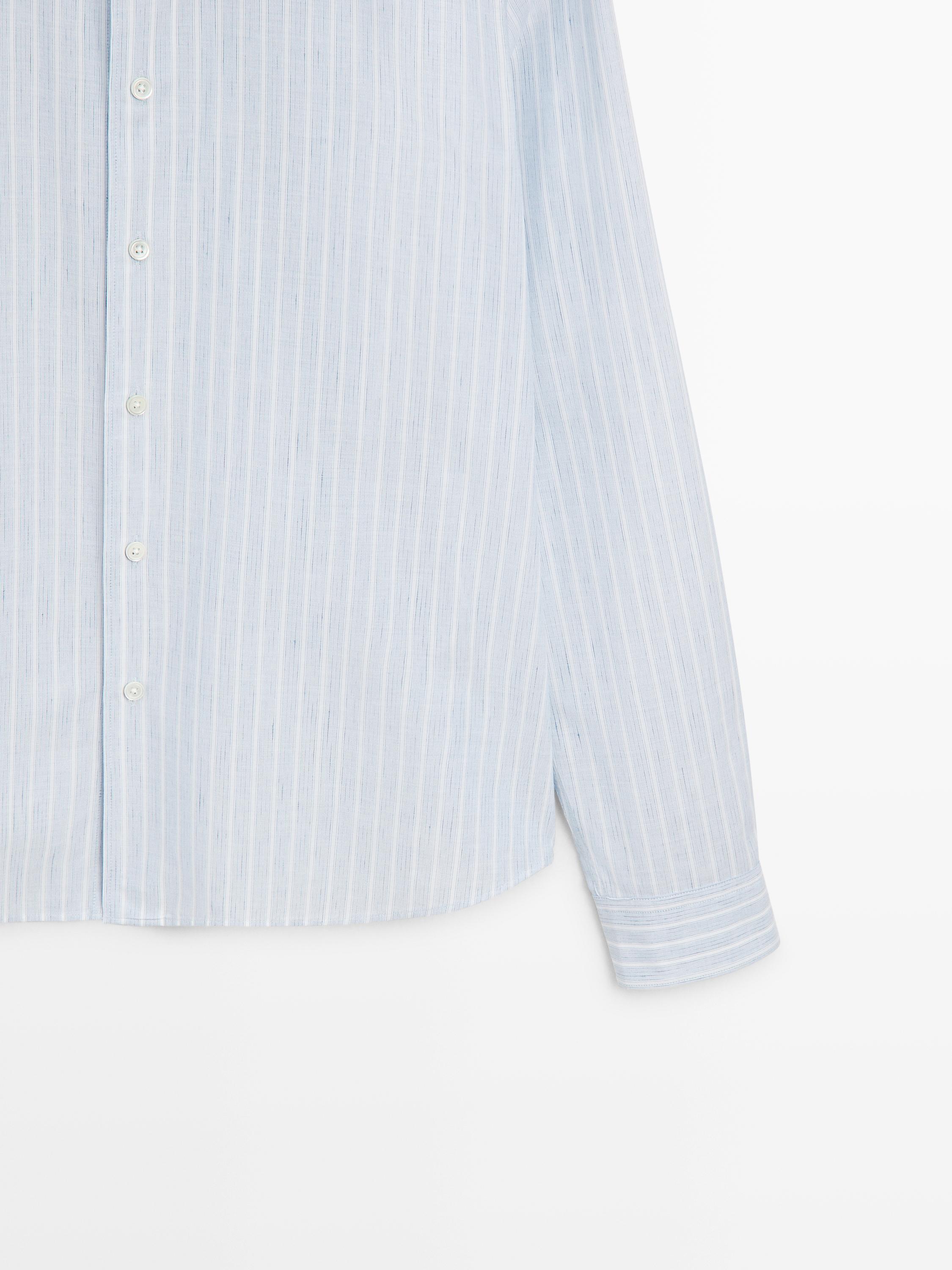 Cotton blend regular fit striped shirt — SKY BLUE