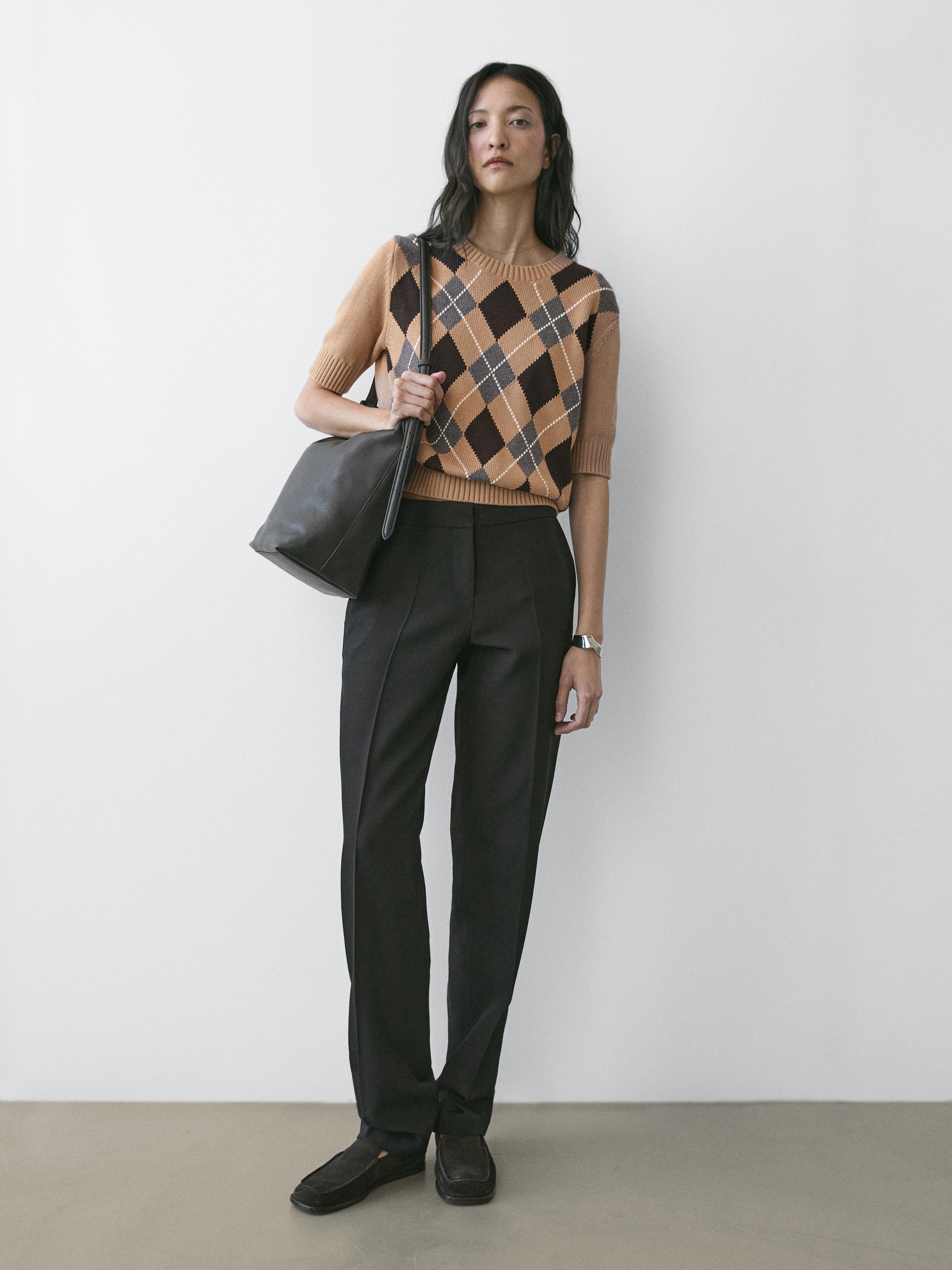 100% cotton argyle knit sweater