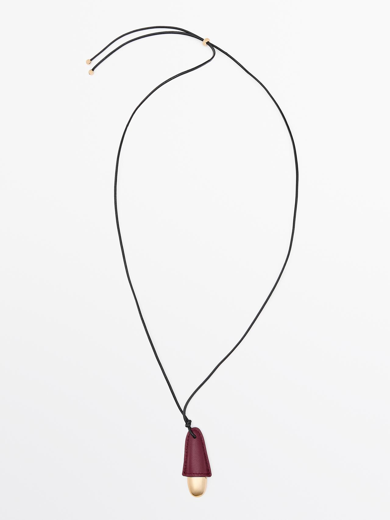 Massimo Dutti - Dame - Halskæde Med Vedhæng I Skind - Guld - 01