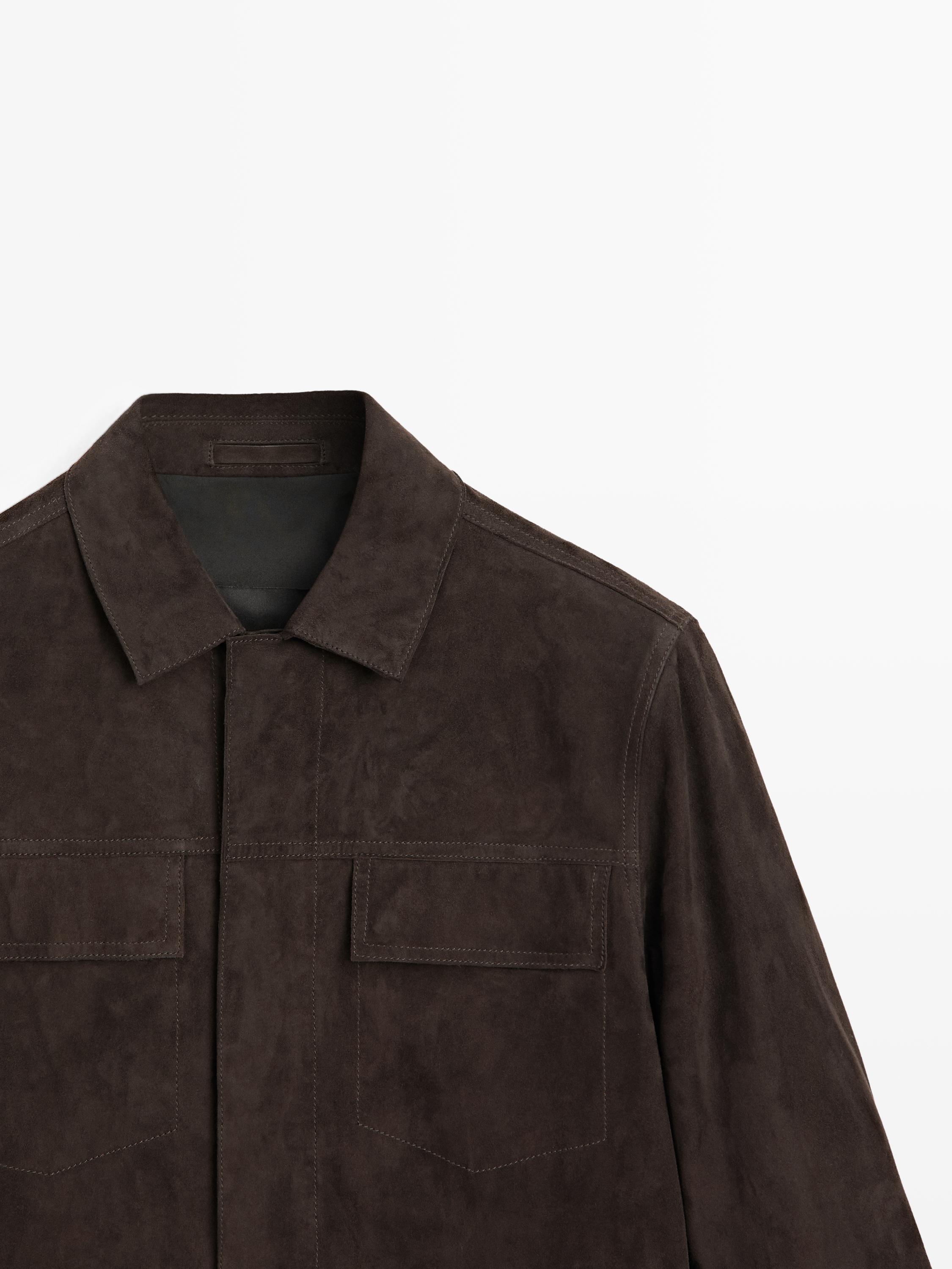 Suede leather jacket with pockets — BROWN