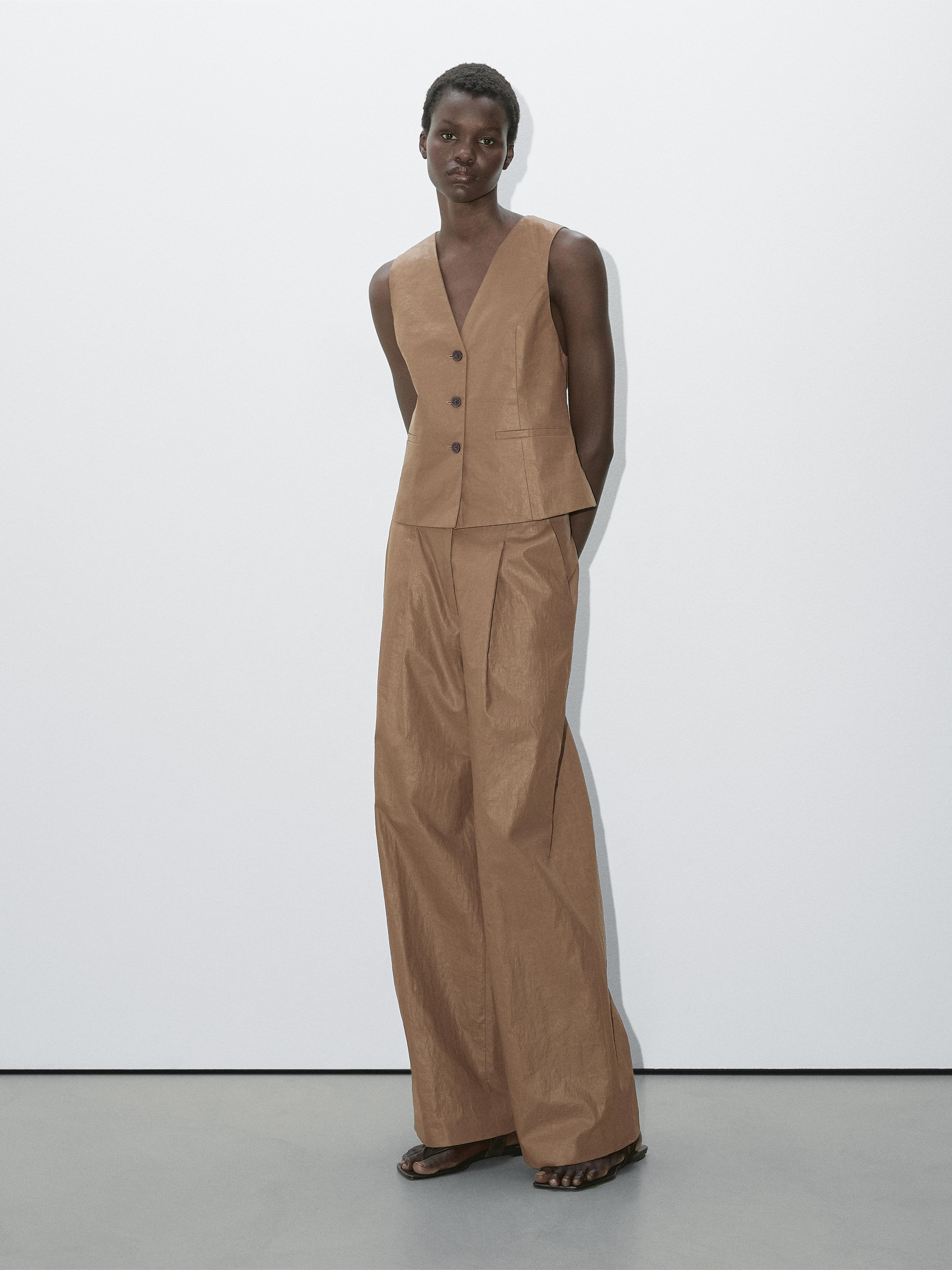 Pantalon large à pinces en lin mélangé - Studio