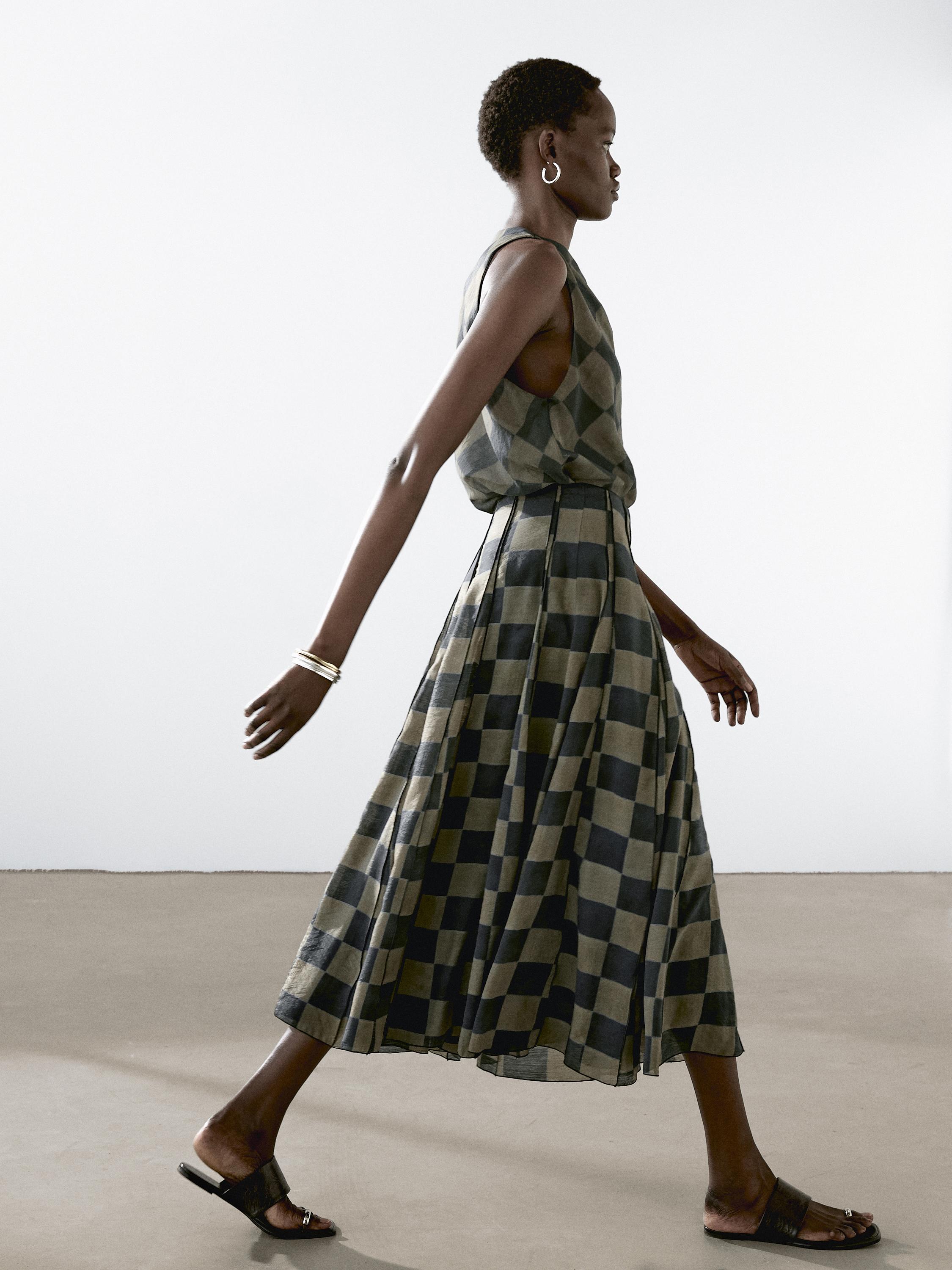 Flowing check midi skirt