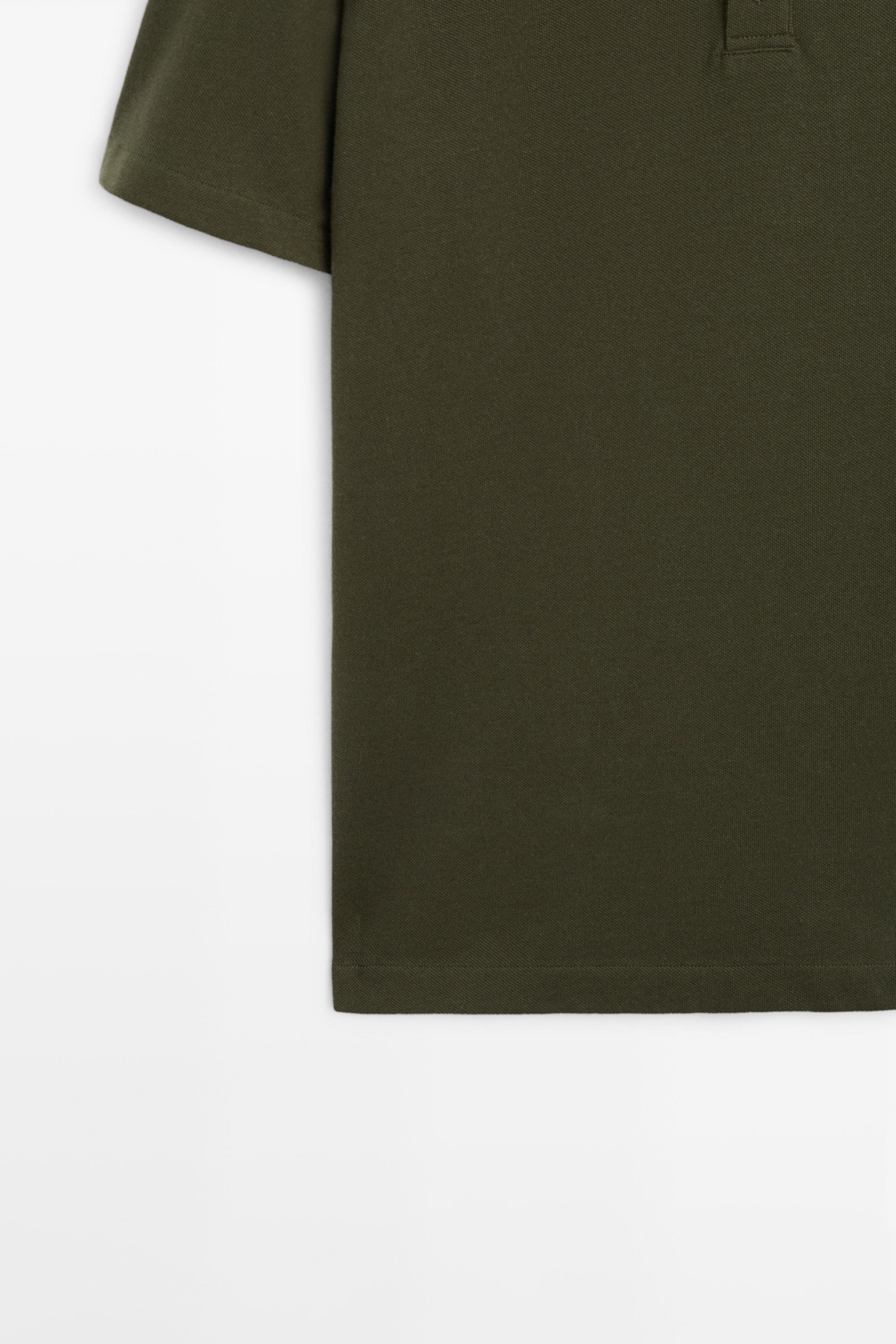 Micro-textured cotton blend polo shirt — DARK OLIVE GREEN