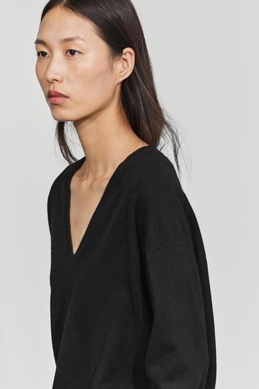 Wool blend knit V-neck sweater — BLACK 5