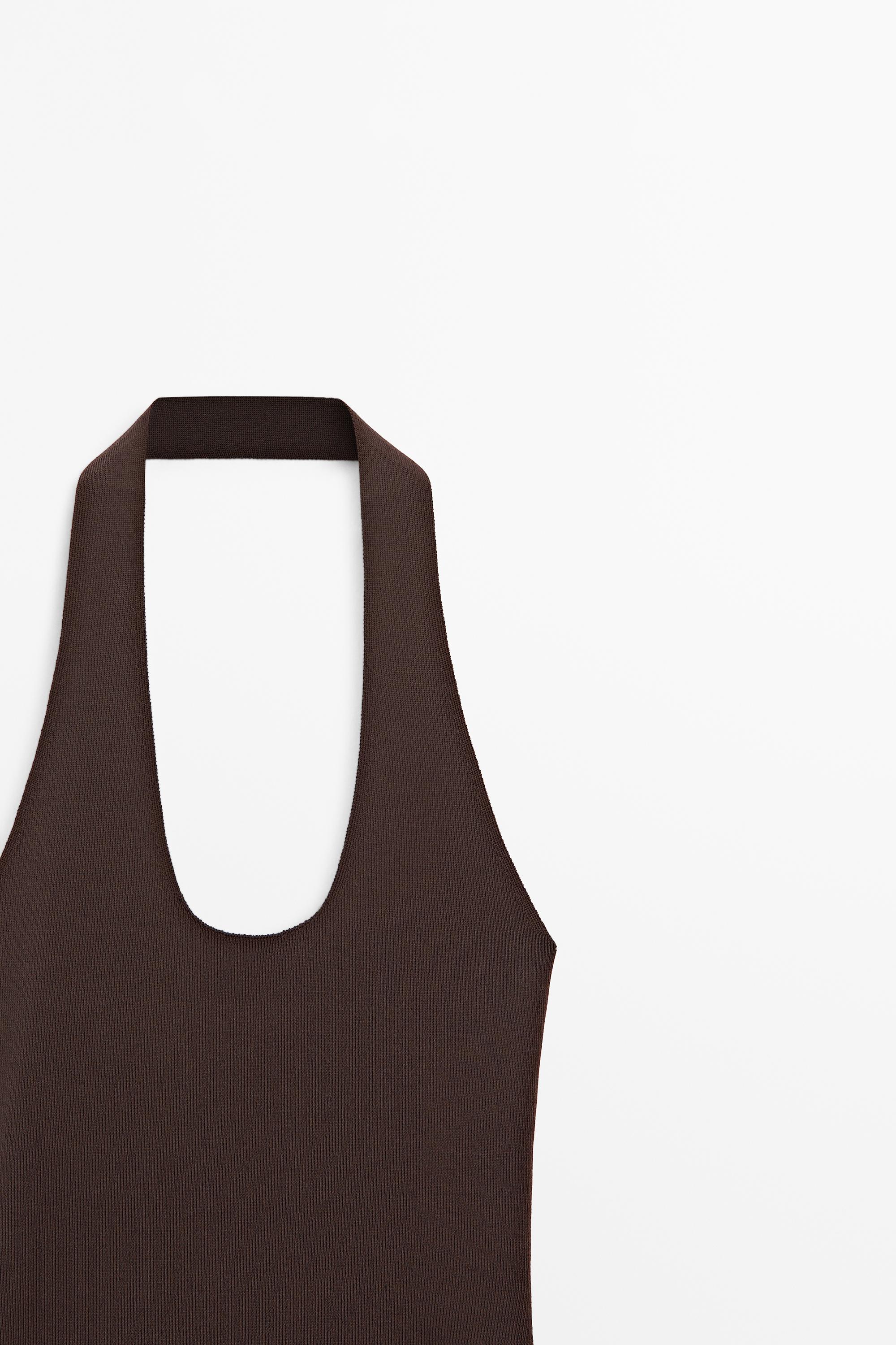 Fitted knit halter top — BROWN