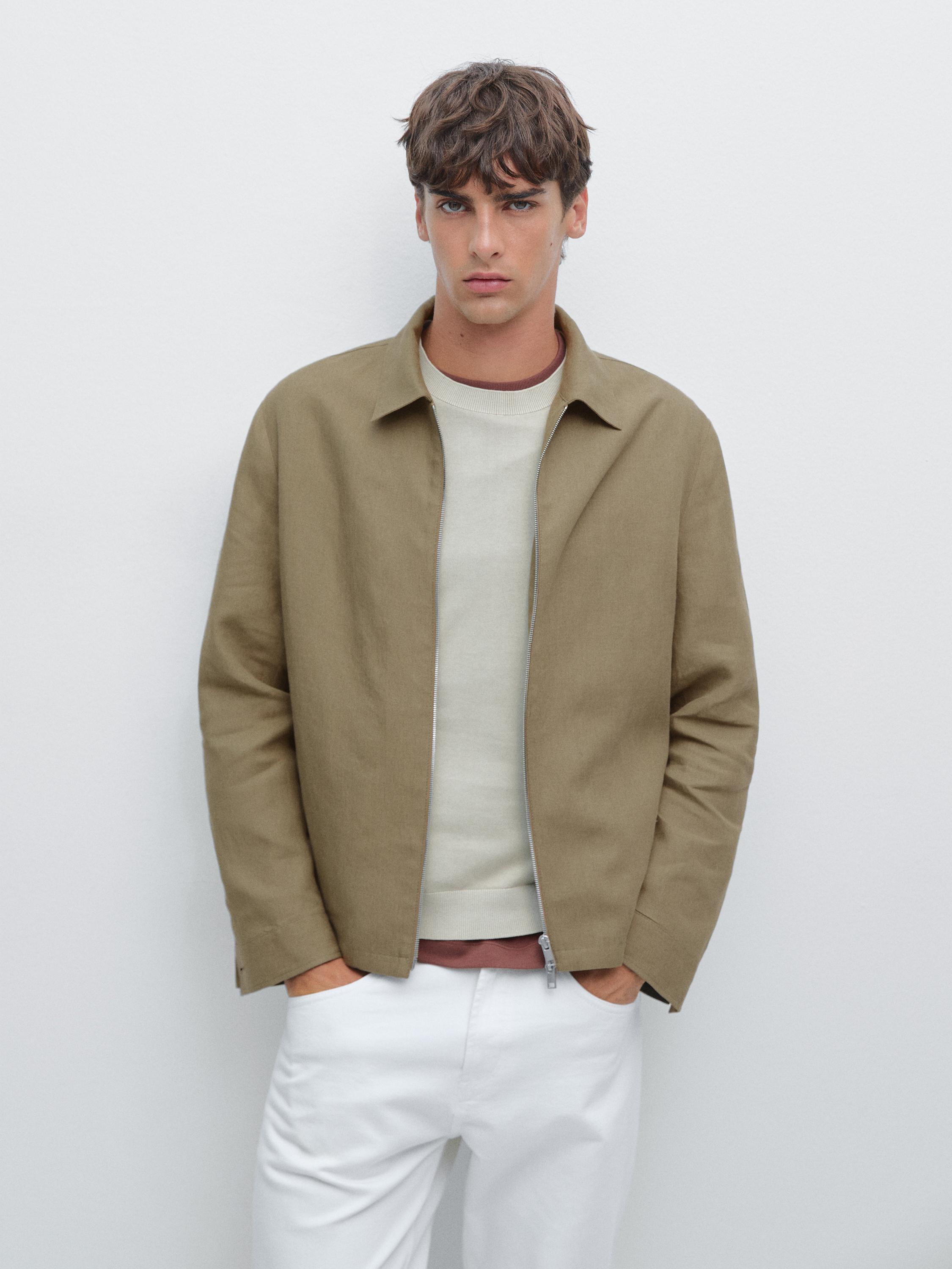 100% linen total look zip-up jacket