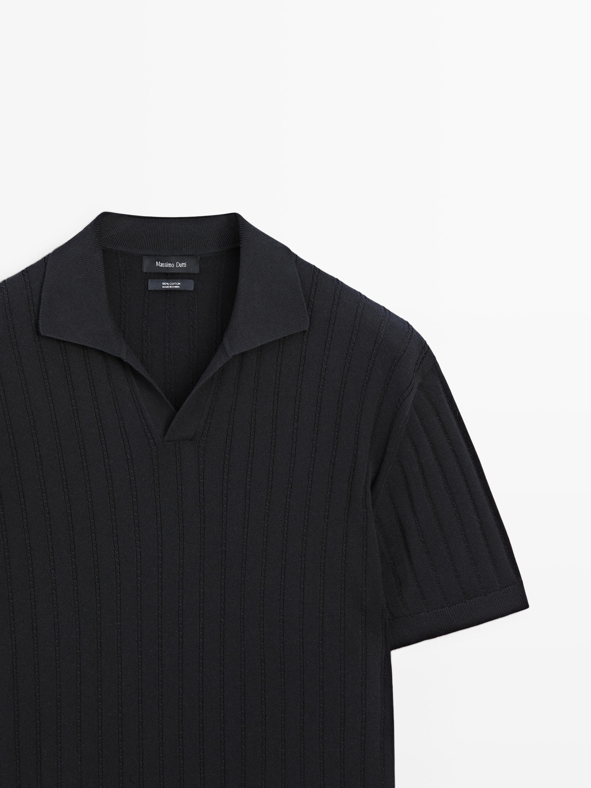 Cable-knit polo sweater — NAVY BLUE