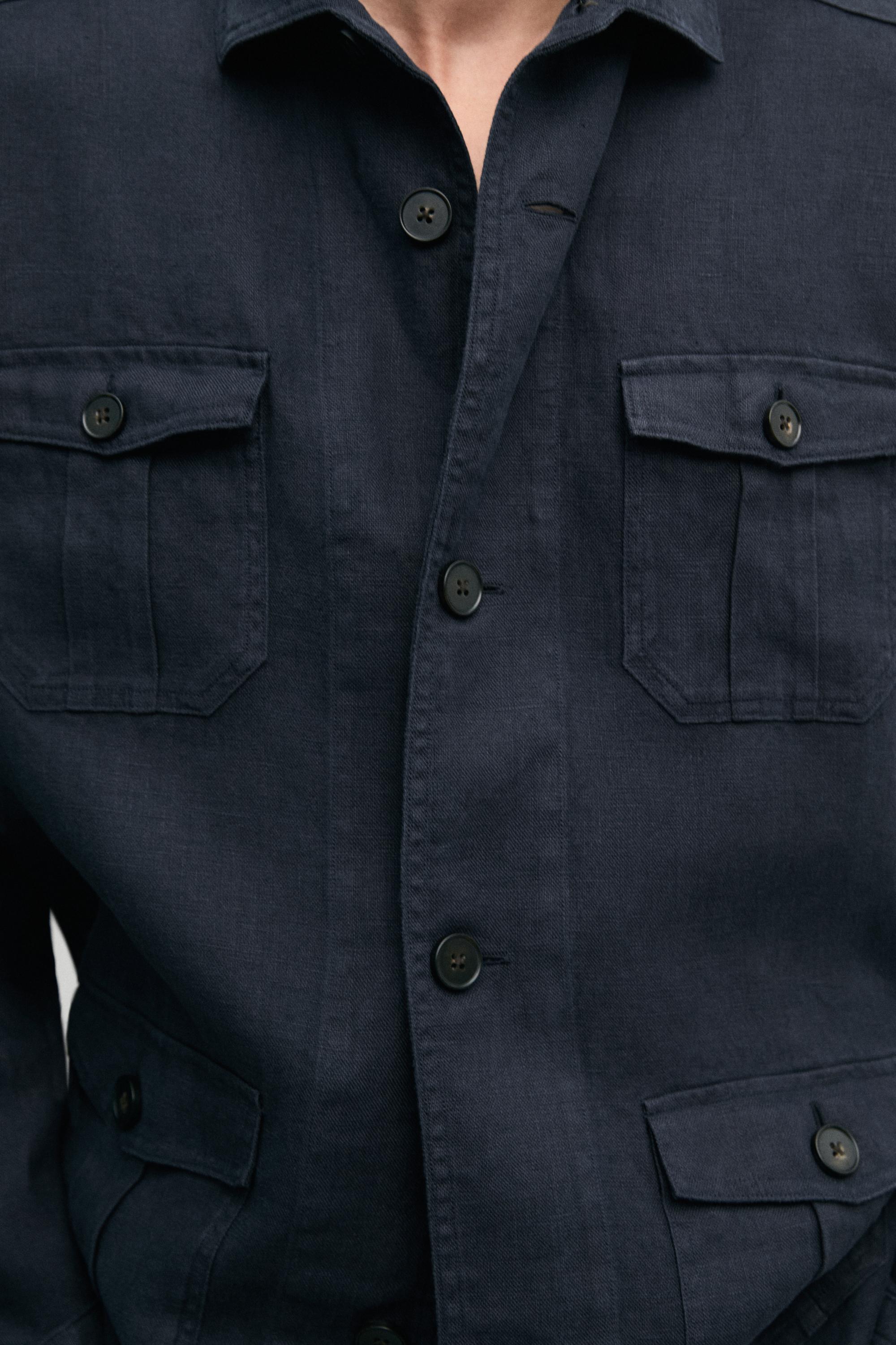 Heavy linen overshirt with pocket details — NAVY BLUE