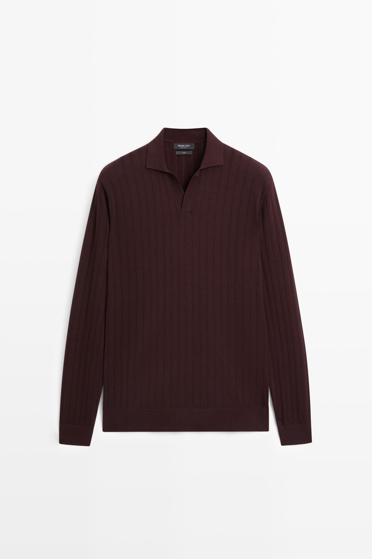 100% Cotton Knit Polo Sweater — BURGUNDY