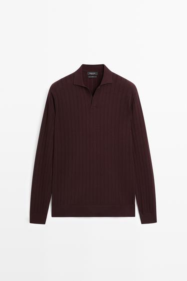 100% Cotton Knit Polo Sweater — BURGUNDY 2