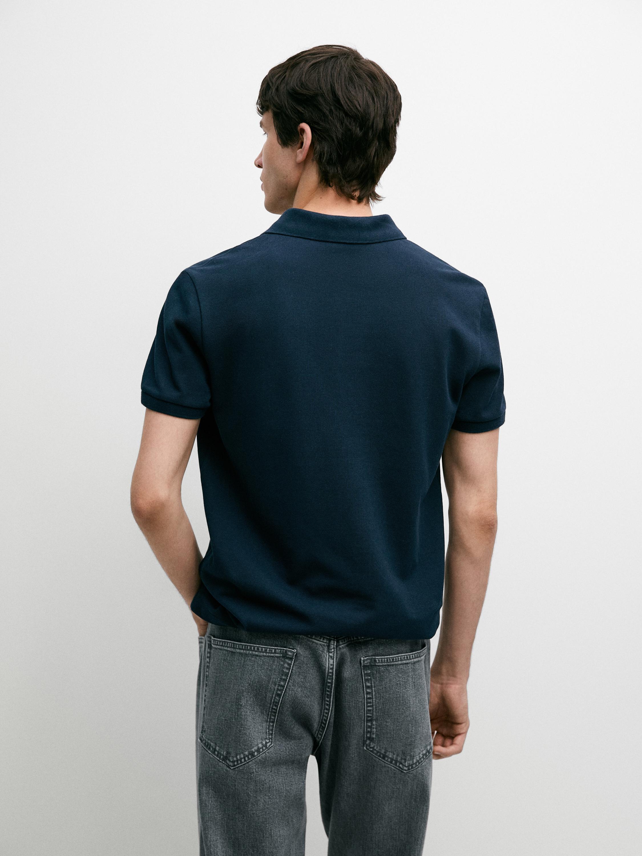 Micro-textured cotton piqué polo shirt — INDIGO