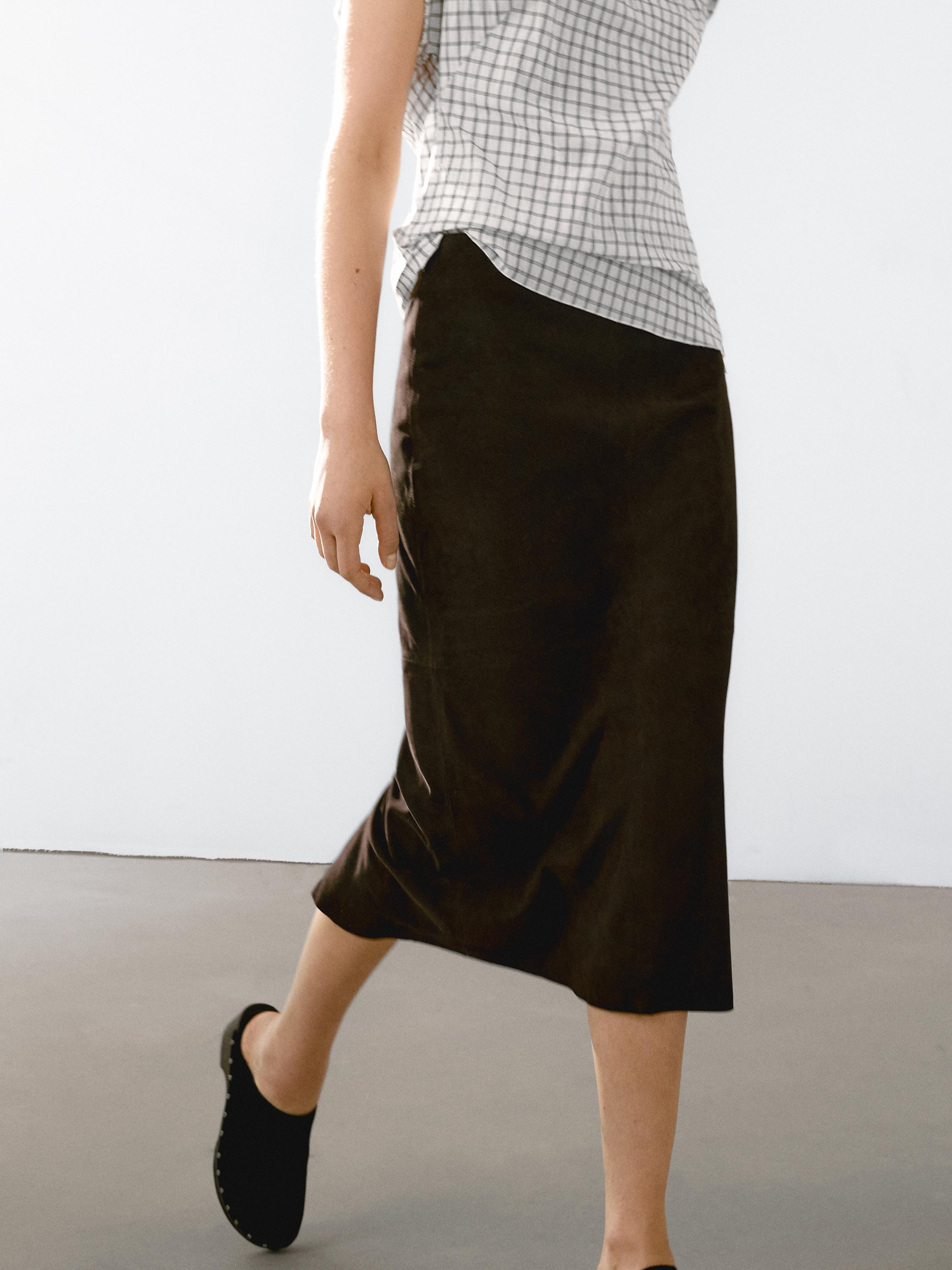 Straight suede leather midi skirt