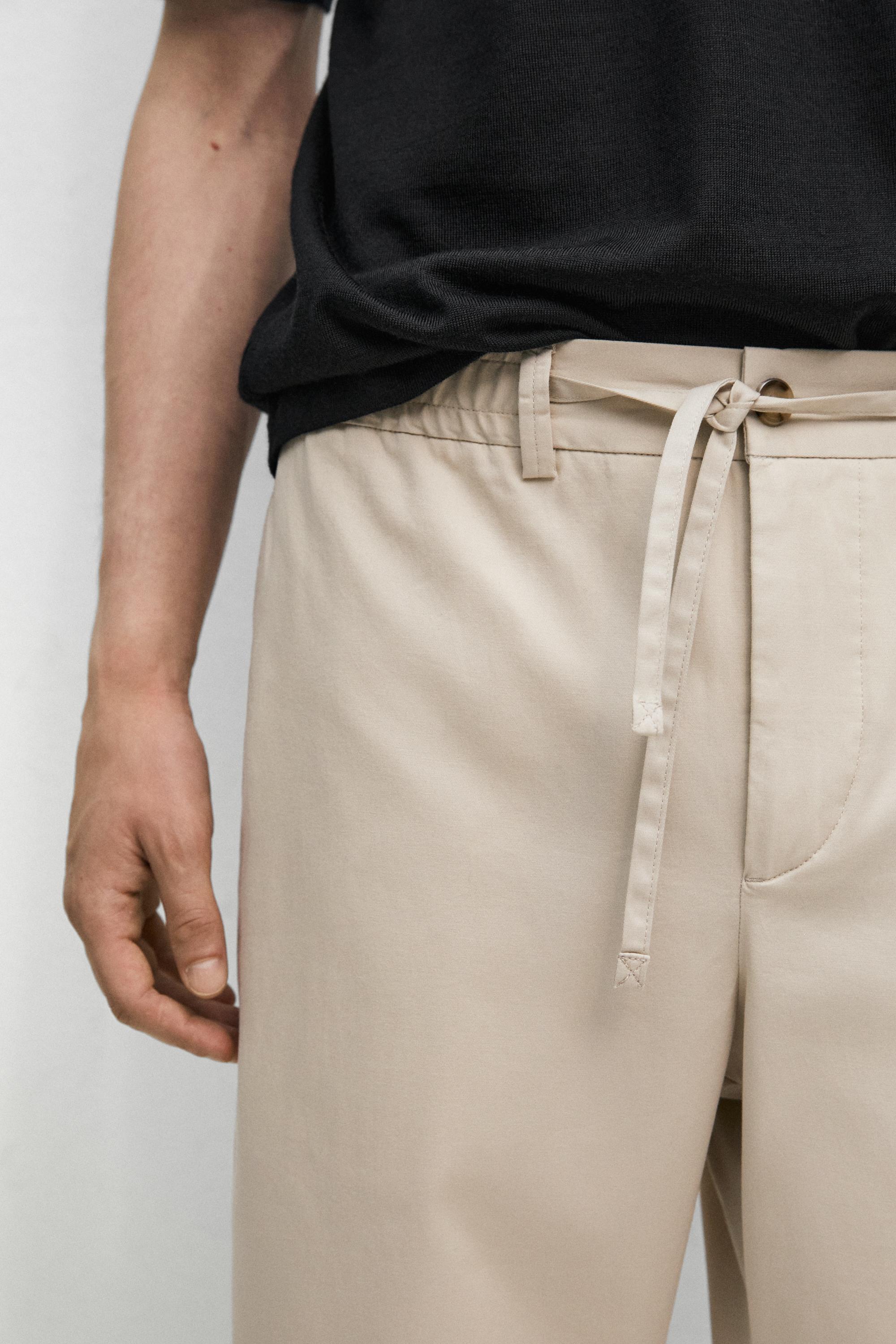 Cotton blend jogger fit pants — BEIGE
