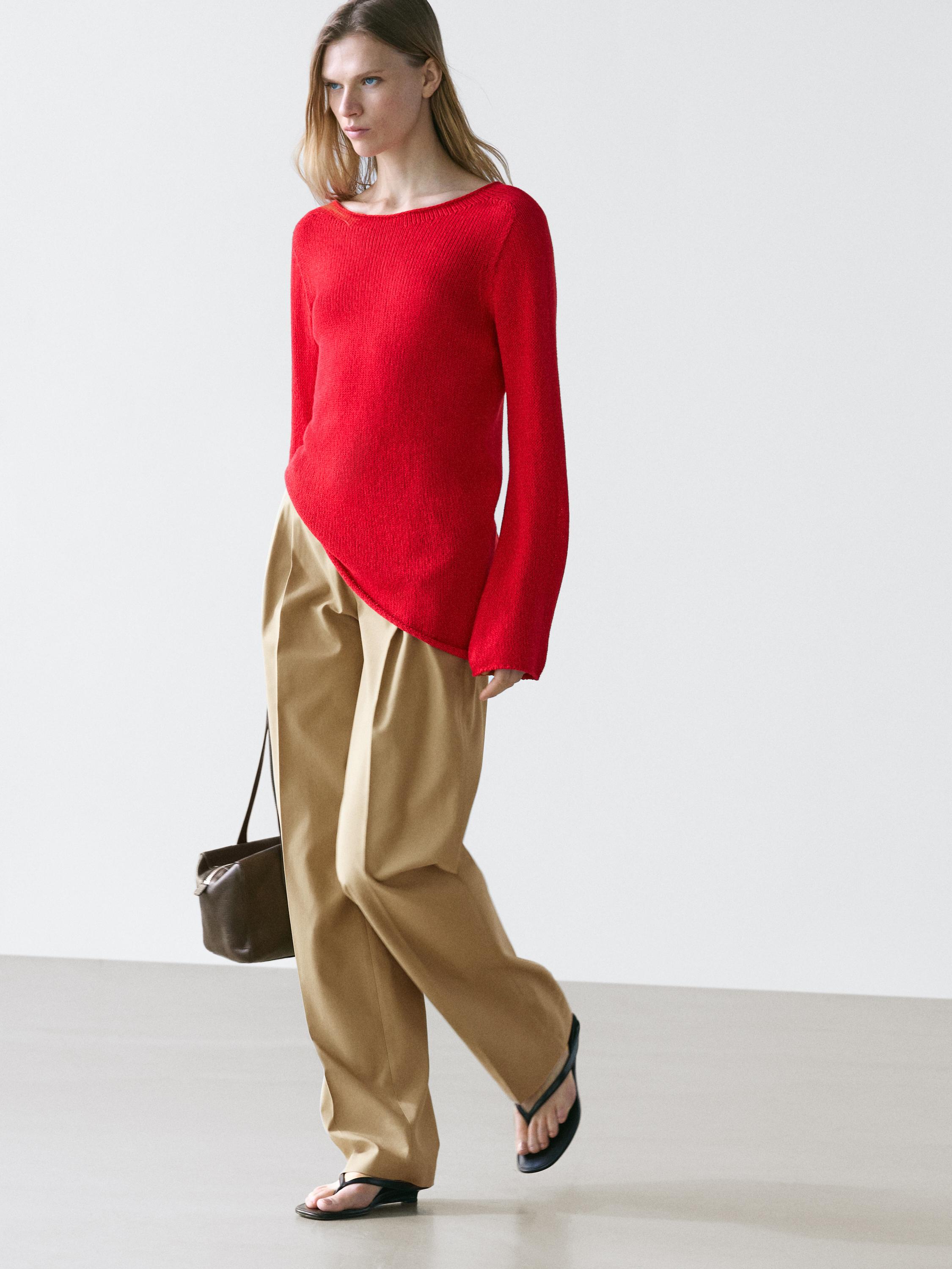 Straight fit pants with pleated details — SAND BROWN