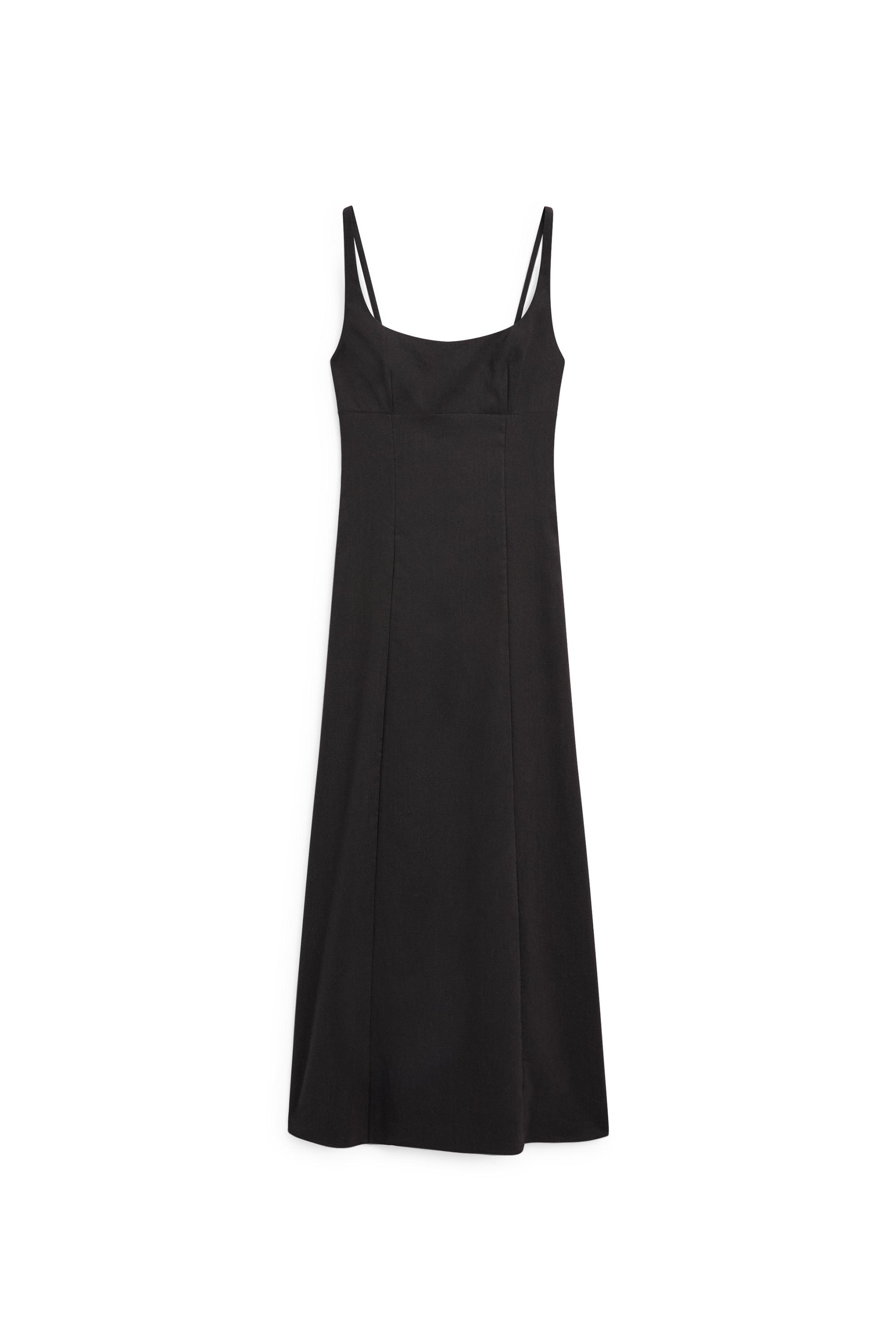 Strappy linen midi dress — BLACK