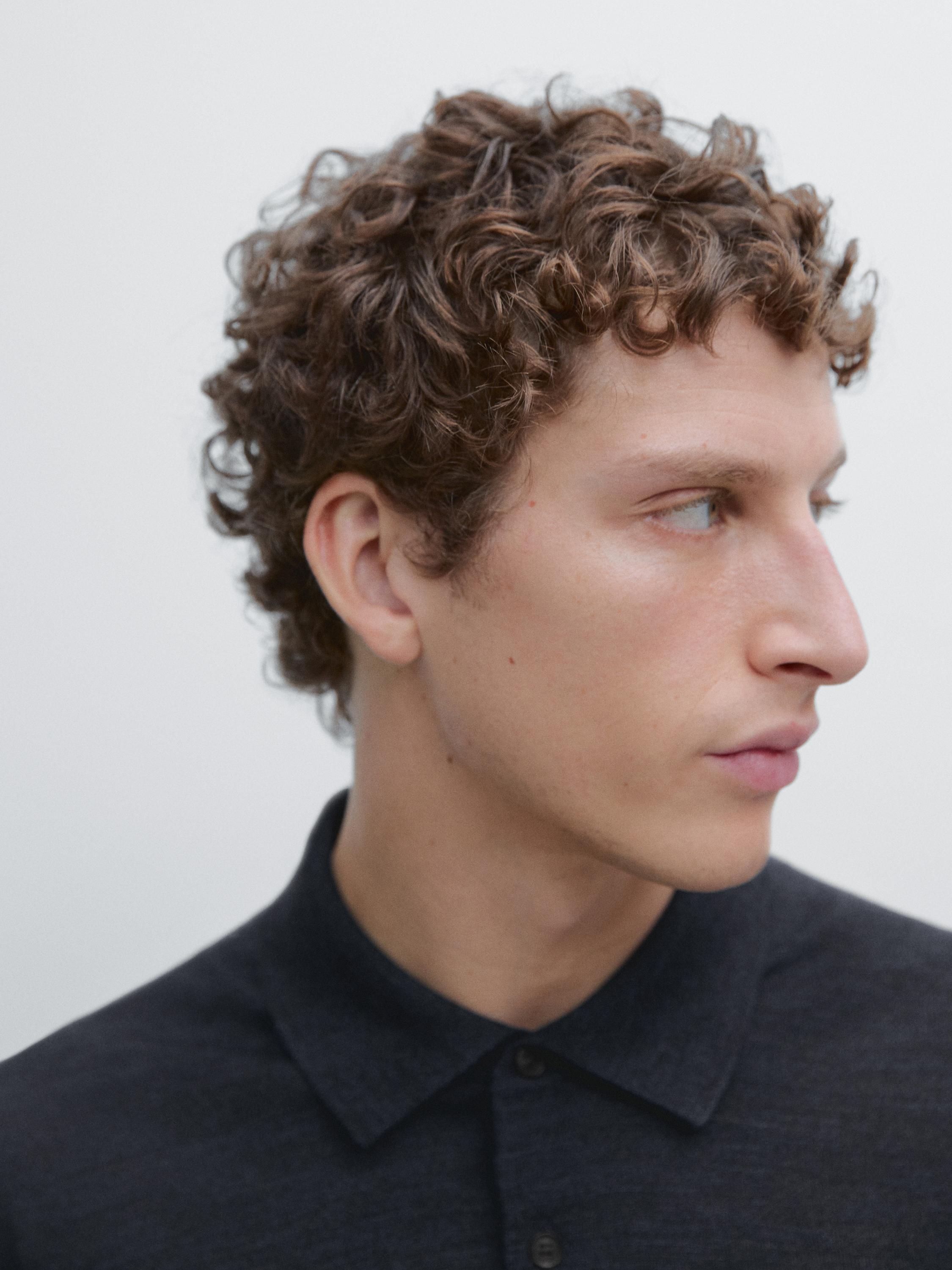 100% wool knit sweater with polo collar — DARK NAVY