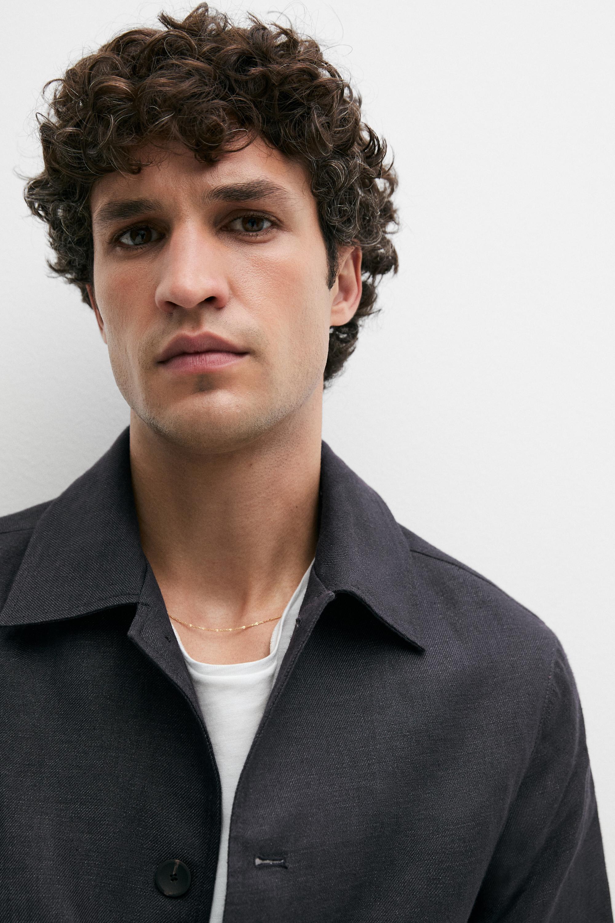 100% linen total look melange overshirt — INK BLUE