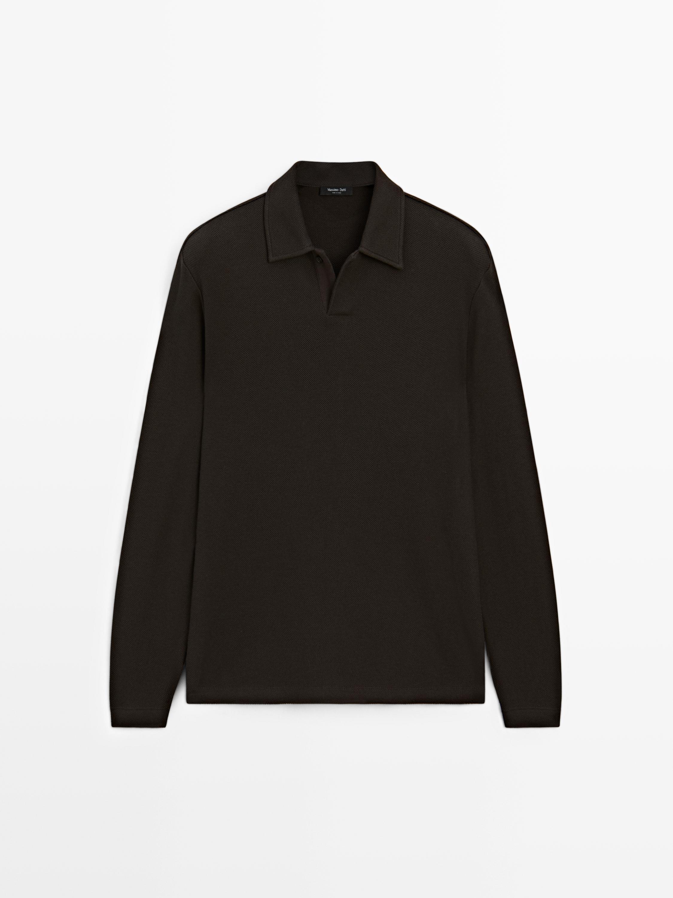 Textured long sleeve polo shirt