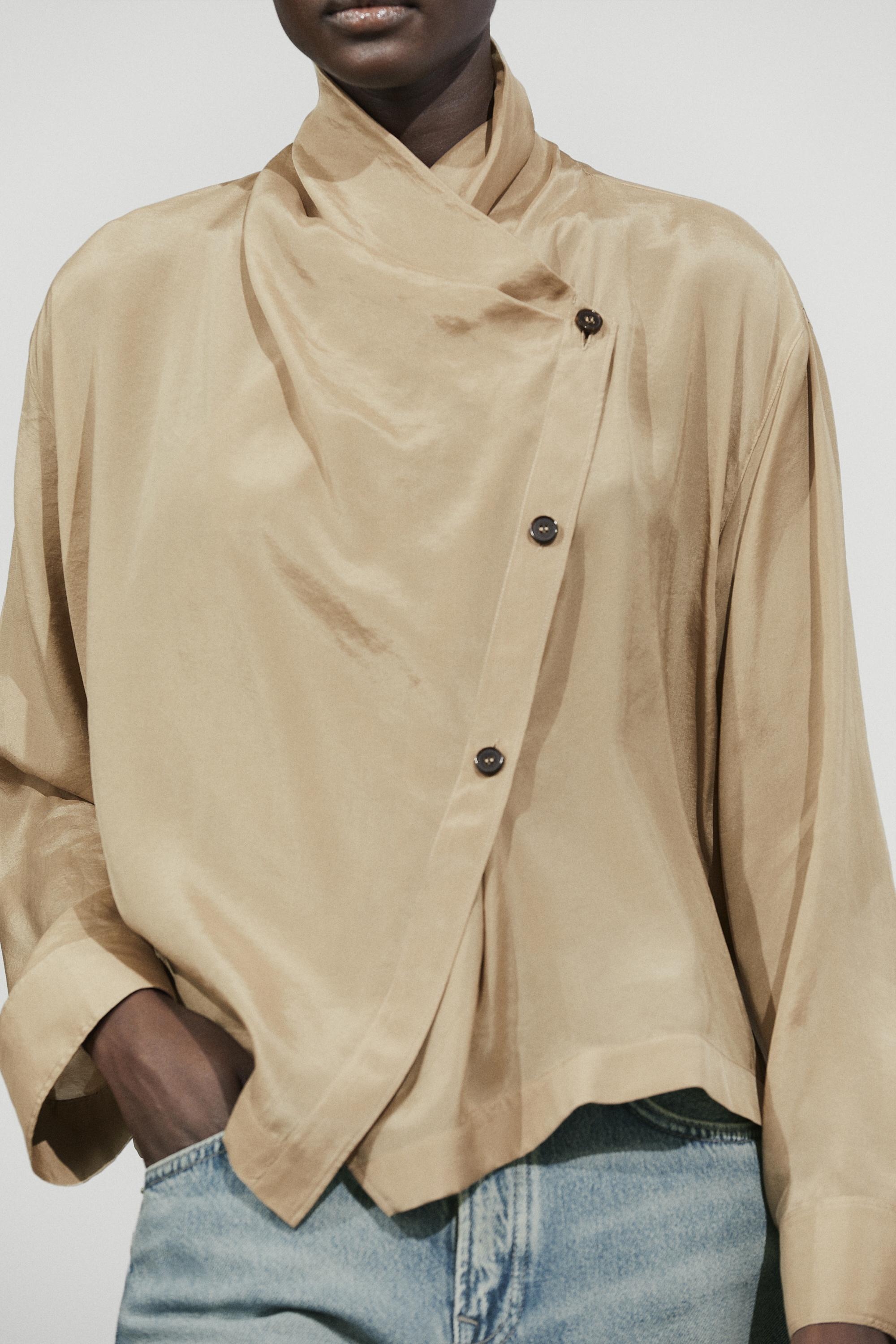 Double-breasted shirt with collar detail — STONE
