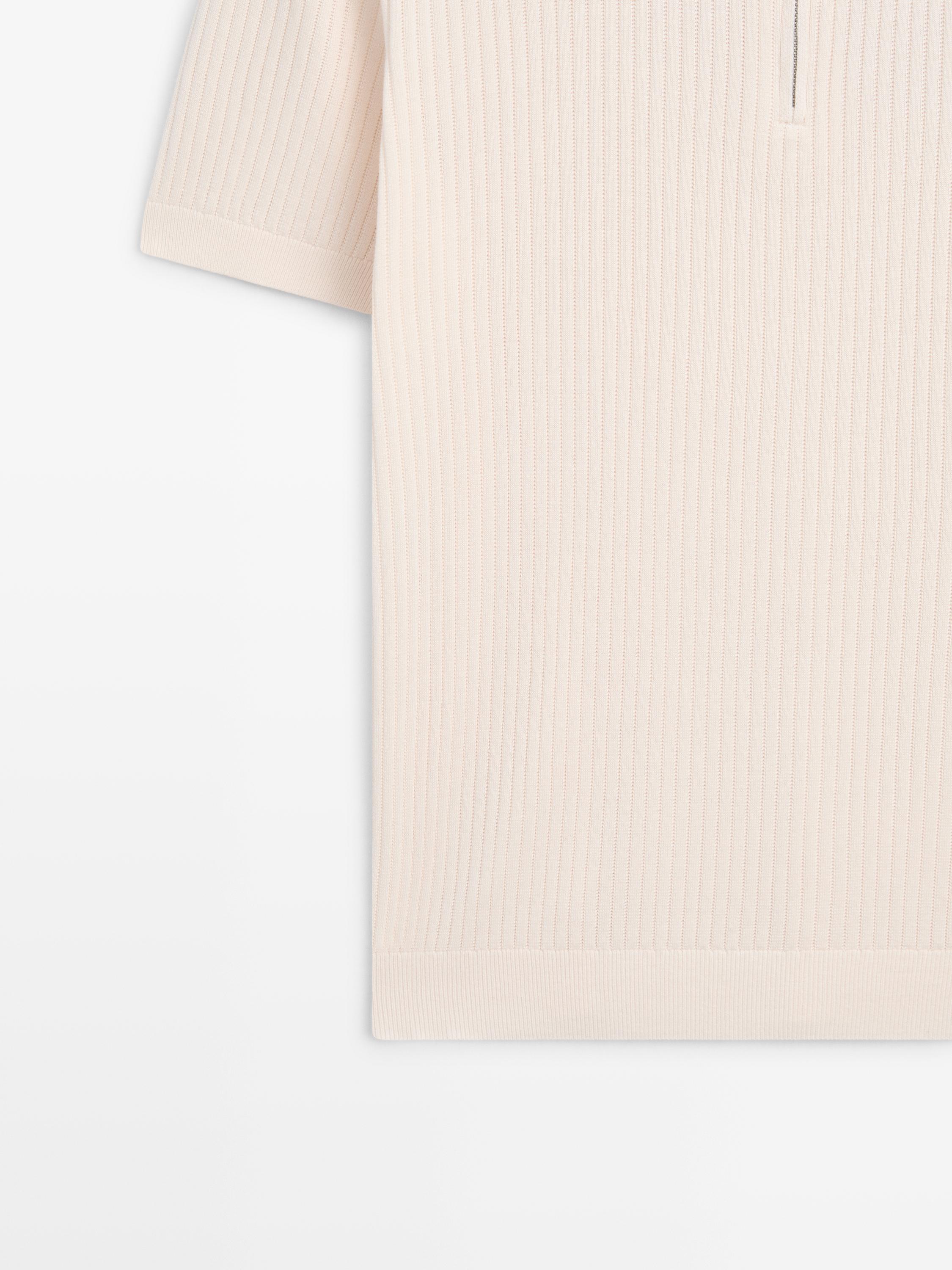 Quarter-zip knit polo sweater — CREAM