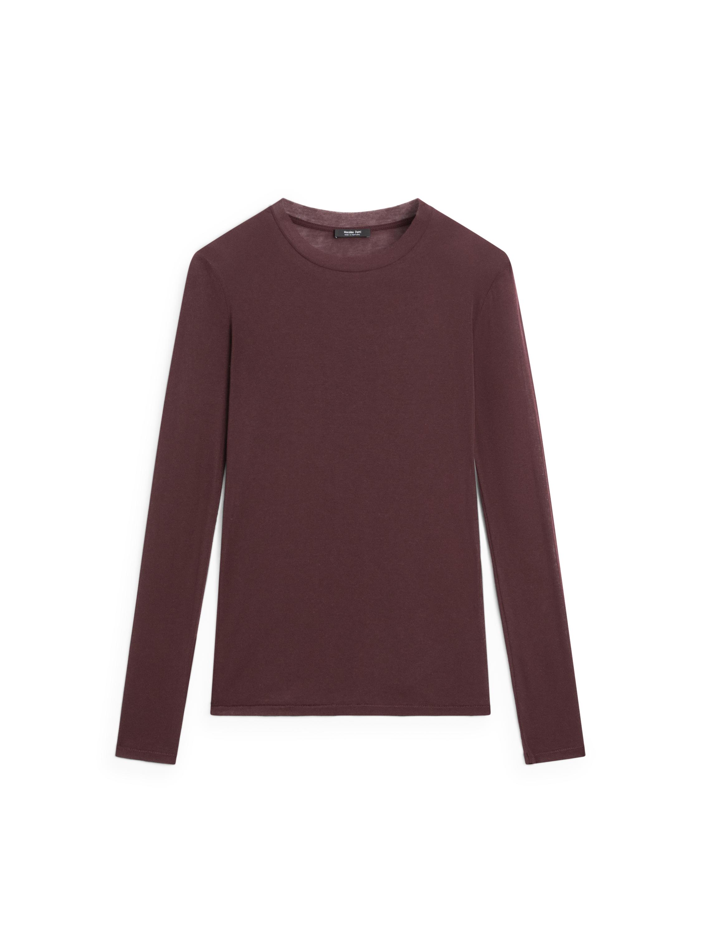 100% cotton semi-sheer T-shirt with collar detail — BURGUNDY