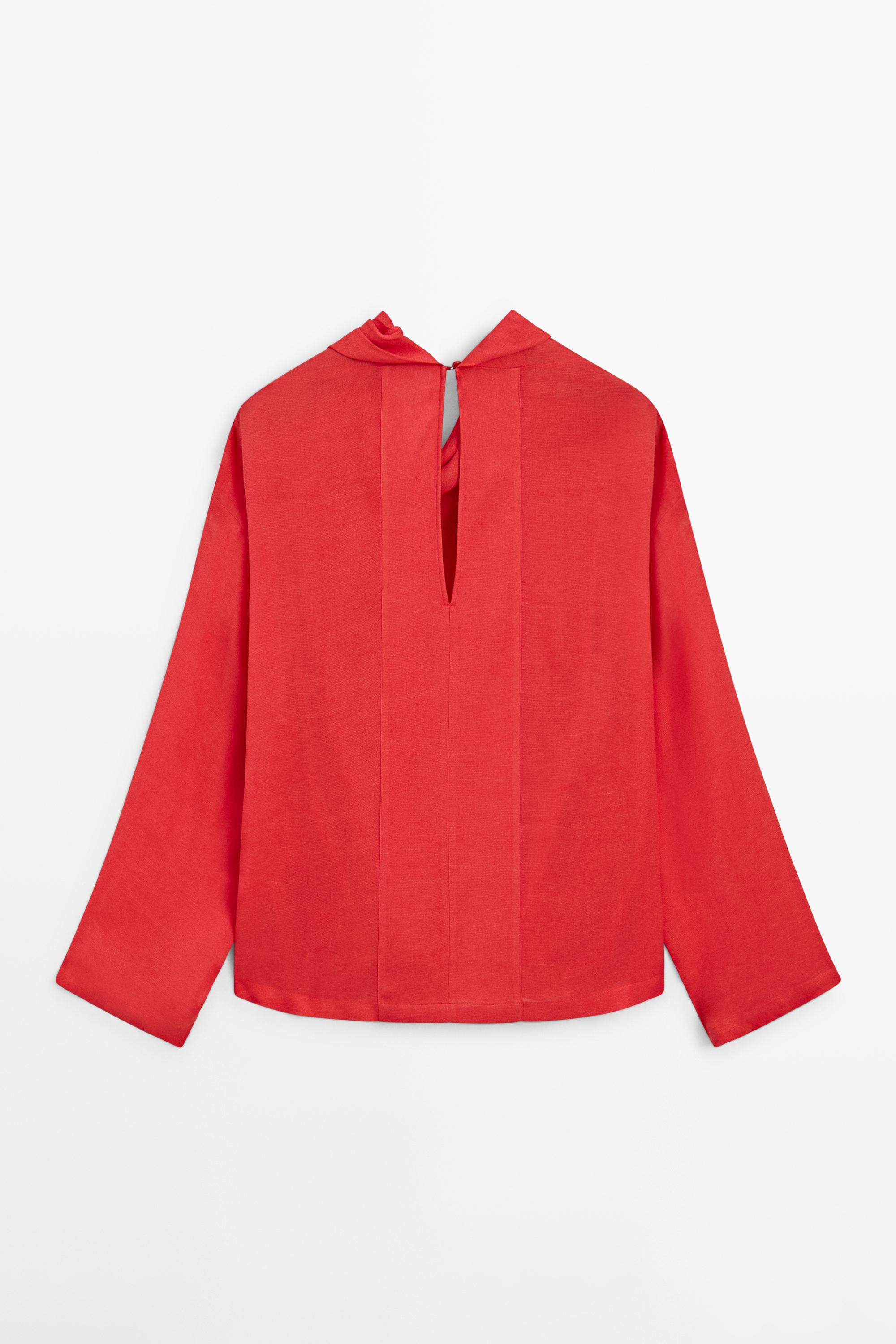 Flowing blouse with draped collar — CORAL