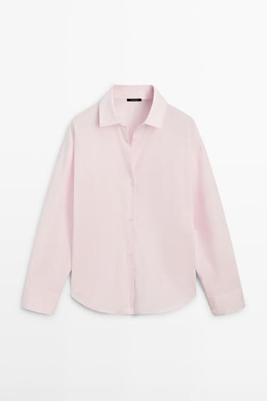 Cotton poplin shirt with dart detail — PINK 2