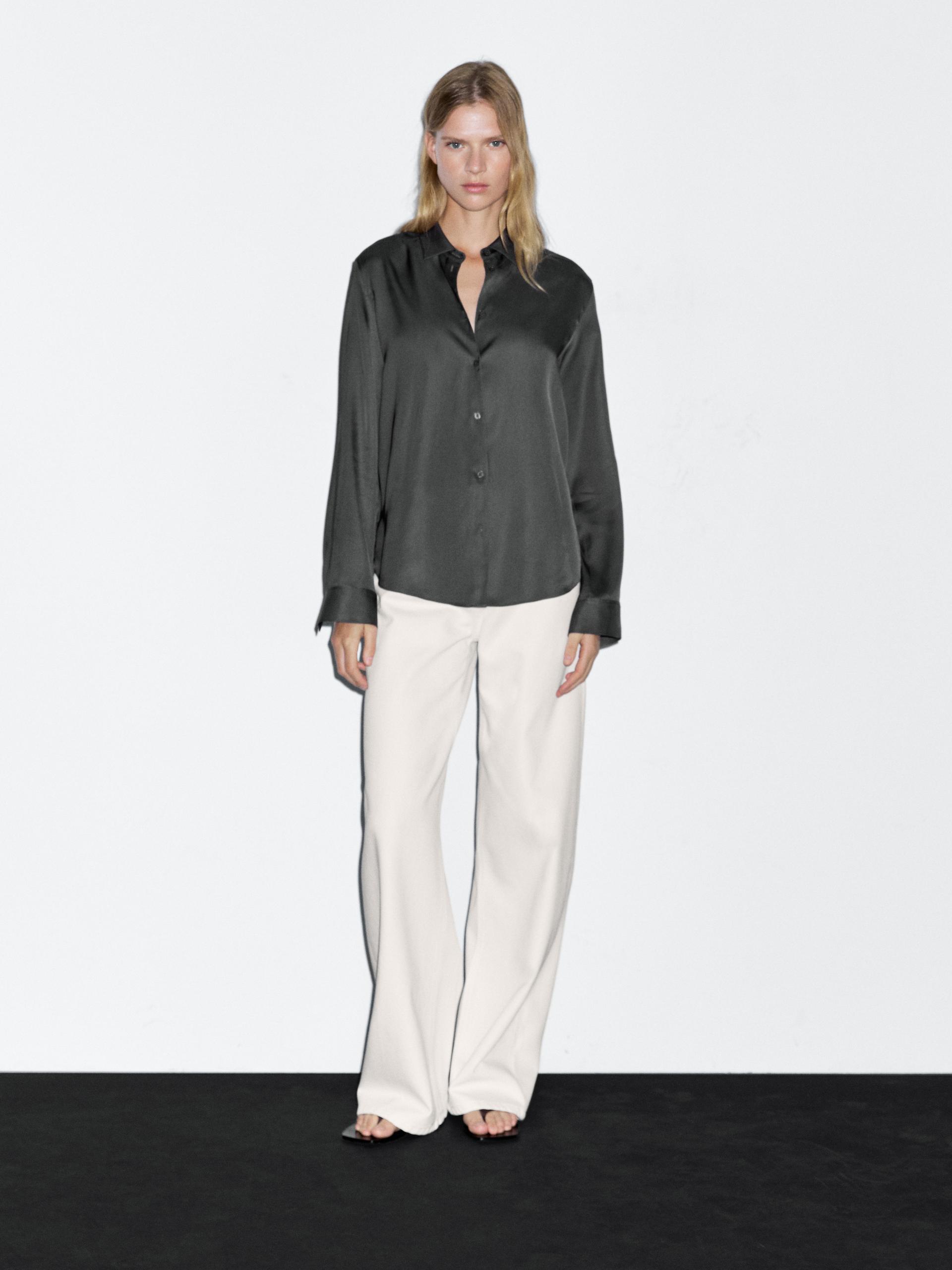 Camicia Morbida Satinata - Piombo - S - Massimo Dutti - Femminile