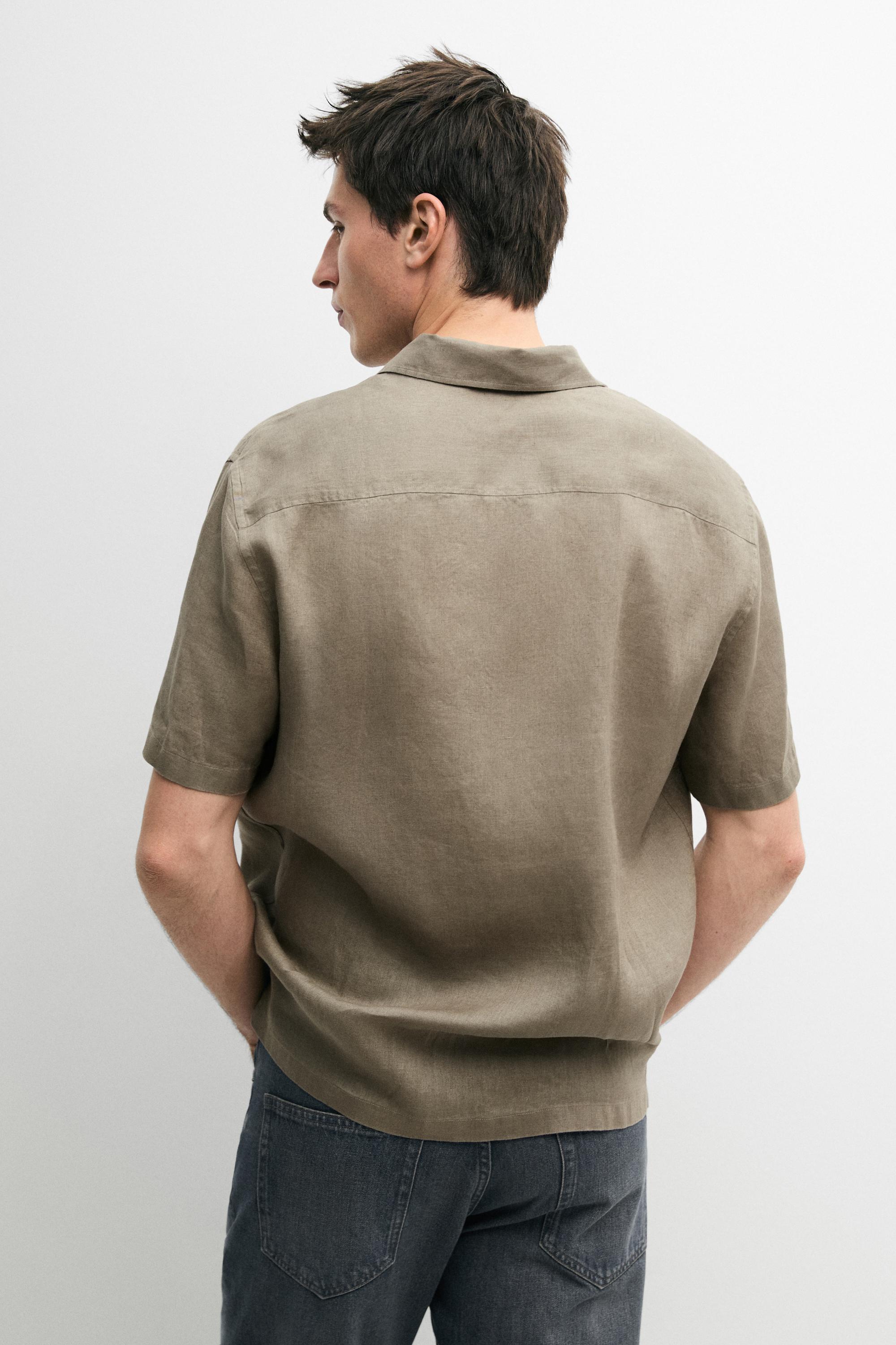 100% linen regular fit short sleeve shirt — SAND