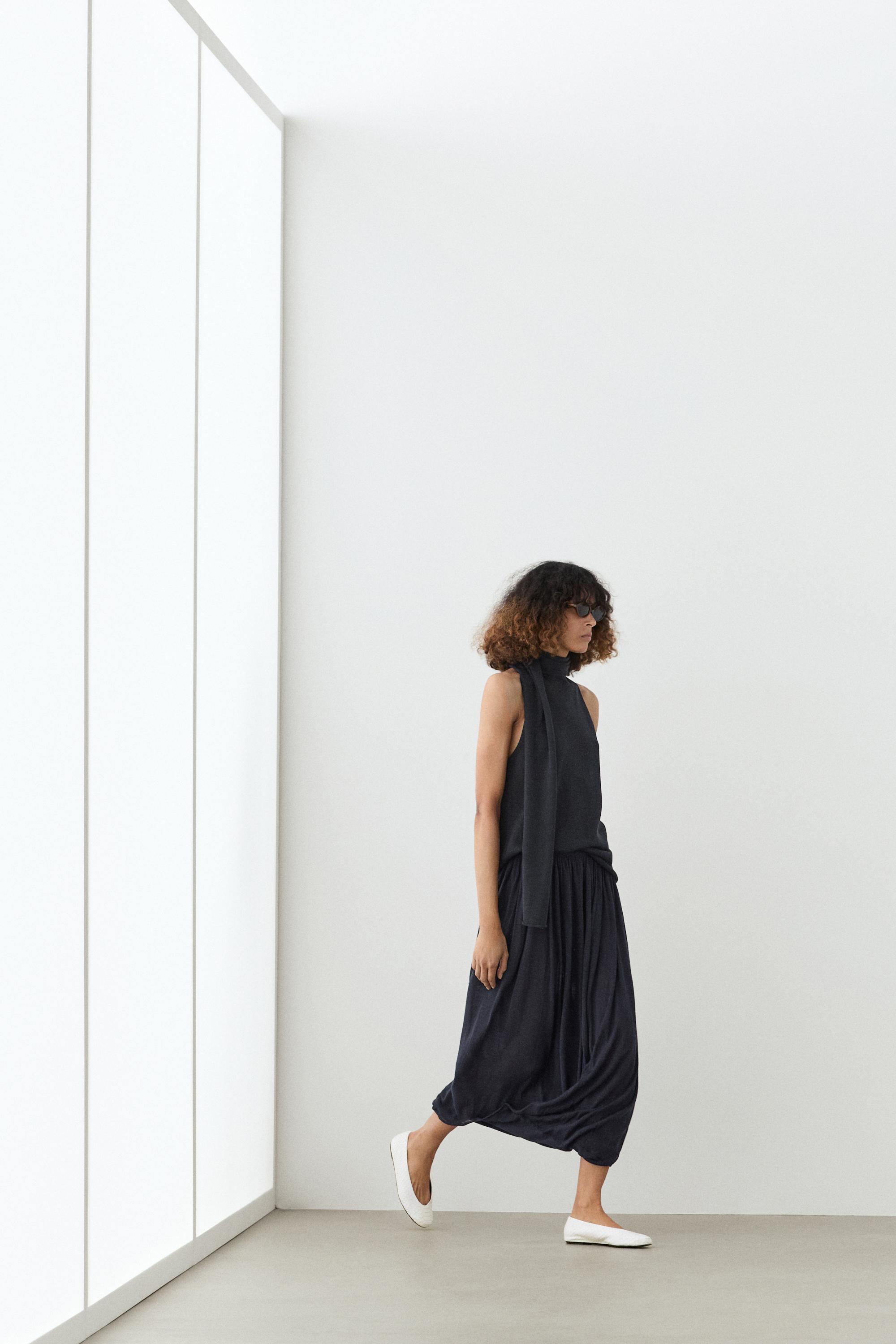 Draped balloon midi skirt — NAVY BLUE