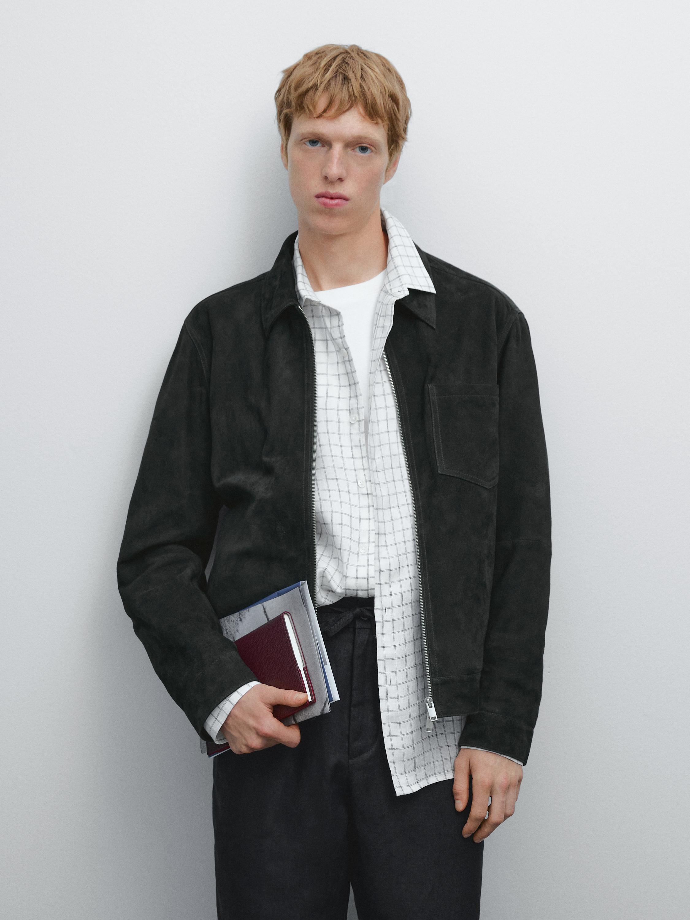 Blouson en cuir effet daim