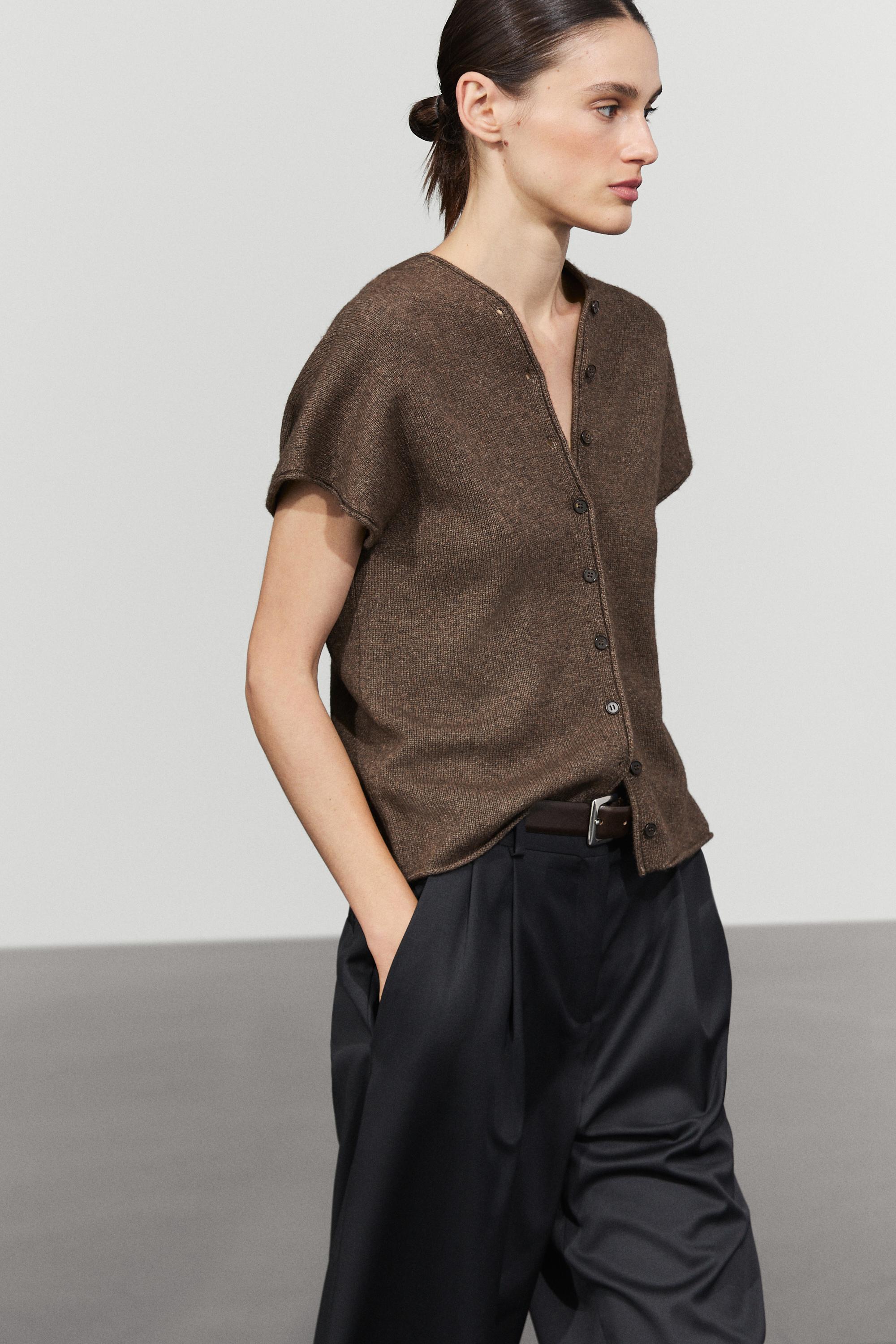 Wool blend V-neck knit vest — MOLE BROWN