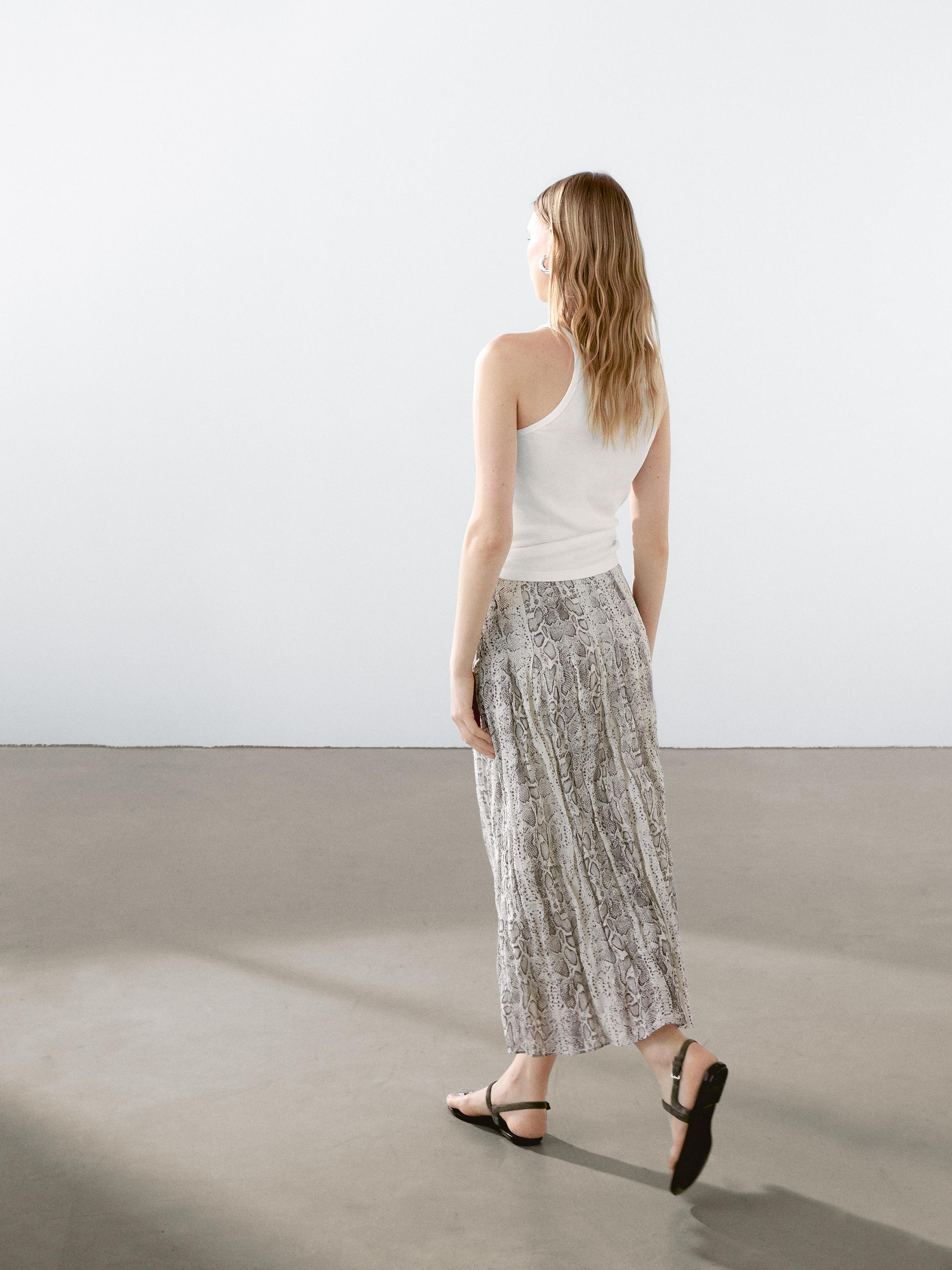 Snakeskin print wool blend midi skirt