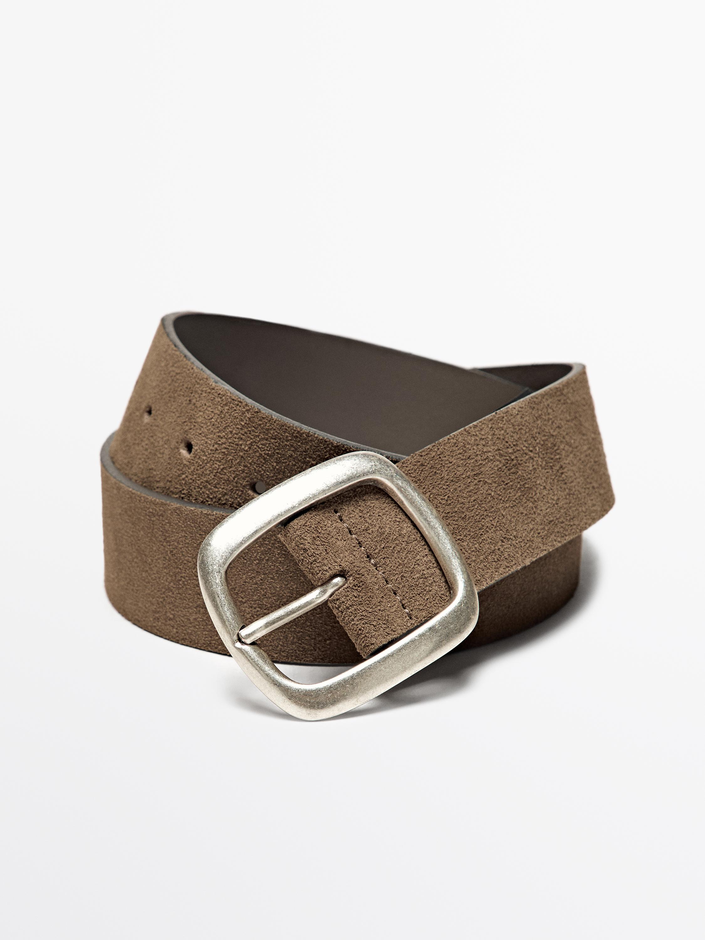 Split leather belt with rounded buckle