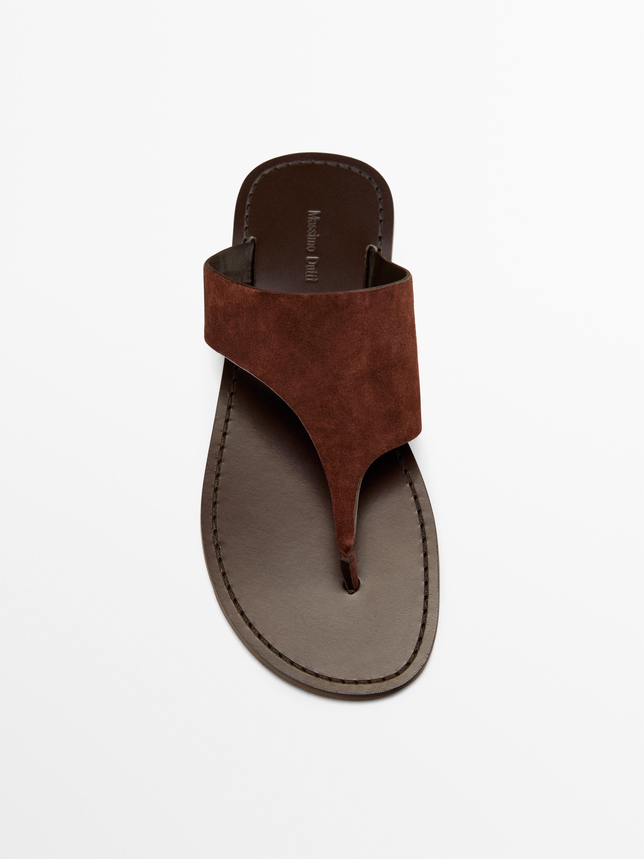 Split leather toe divider sandals — BURGUNDY