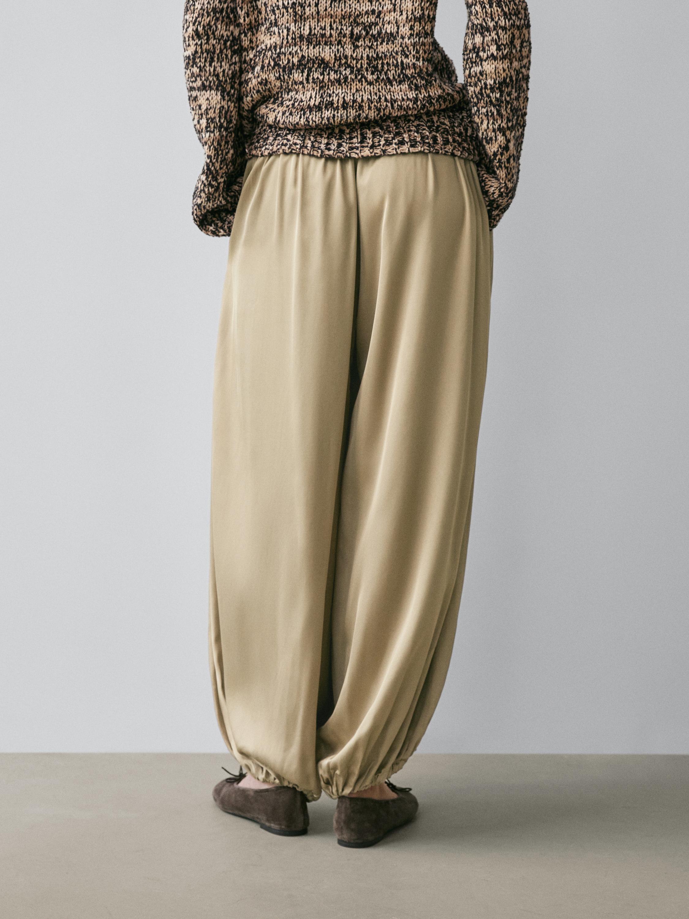 Balloon fit satin pants — BEIGE