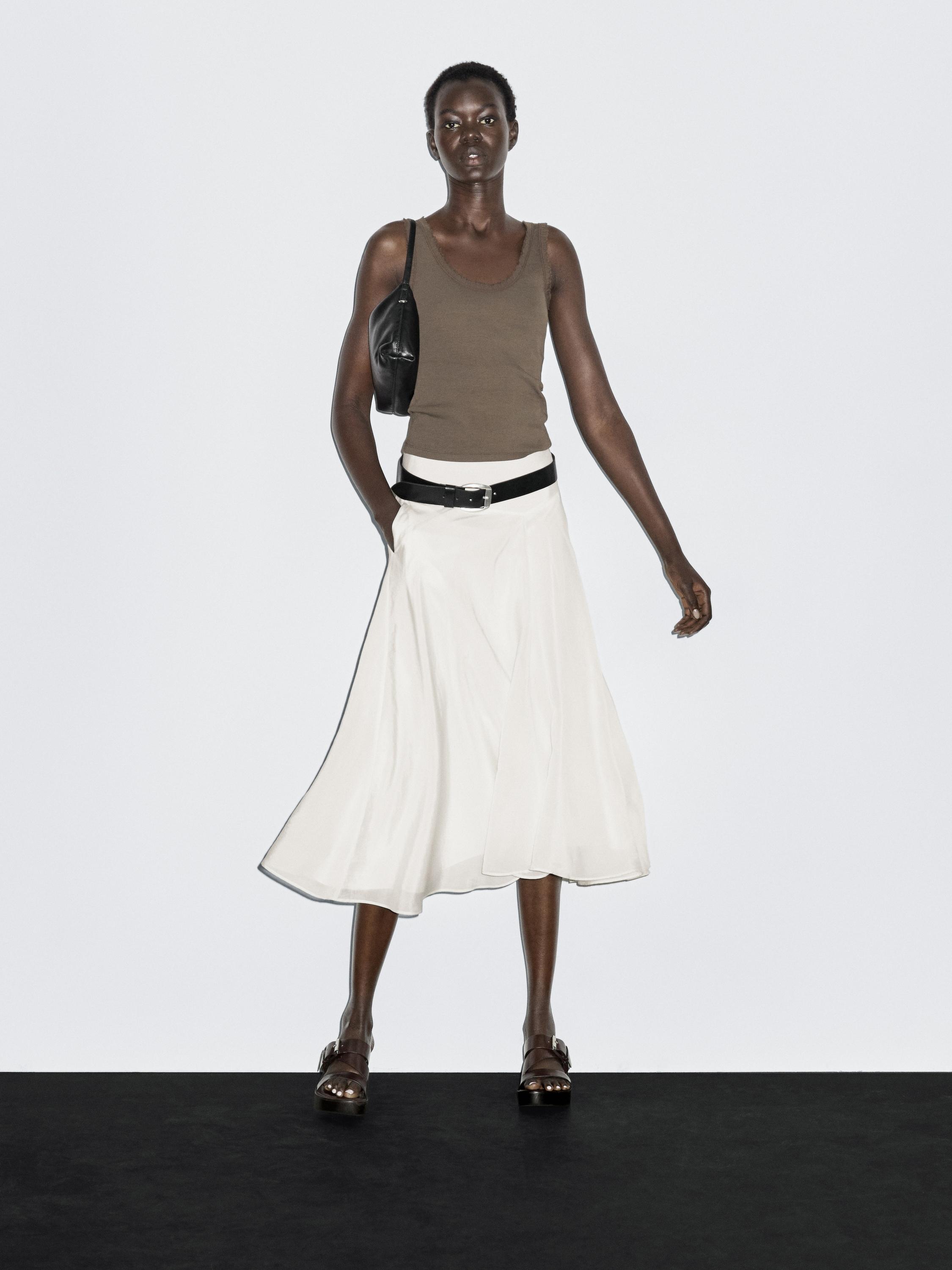Midi skirt with yoke and flounce