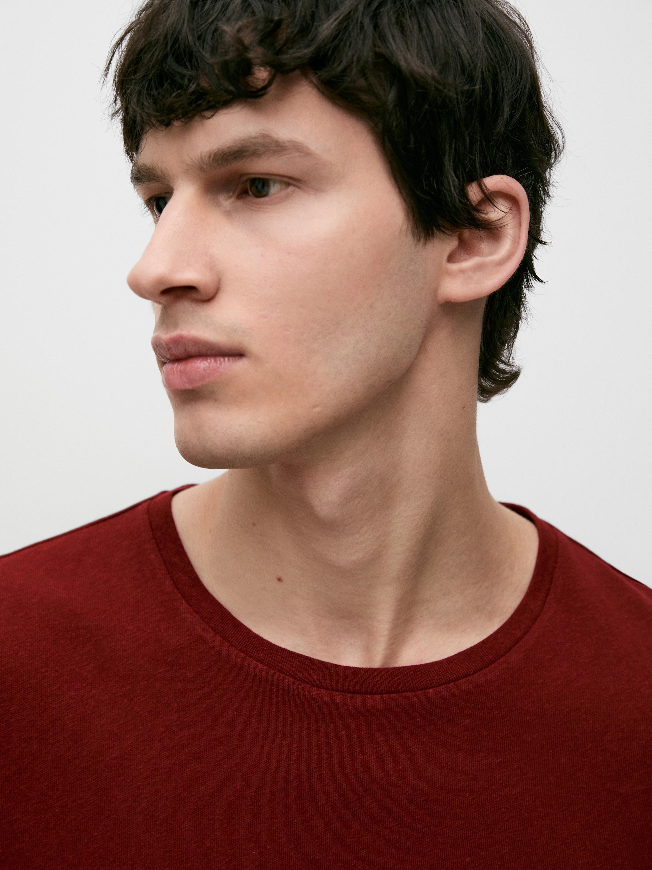 Short sleeve linen and cotton T-shirt — RED
