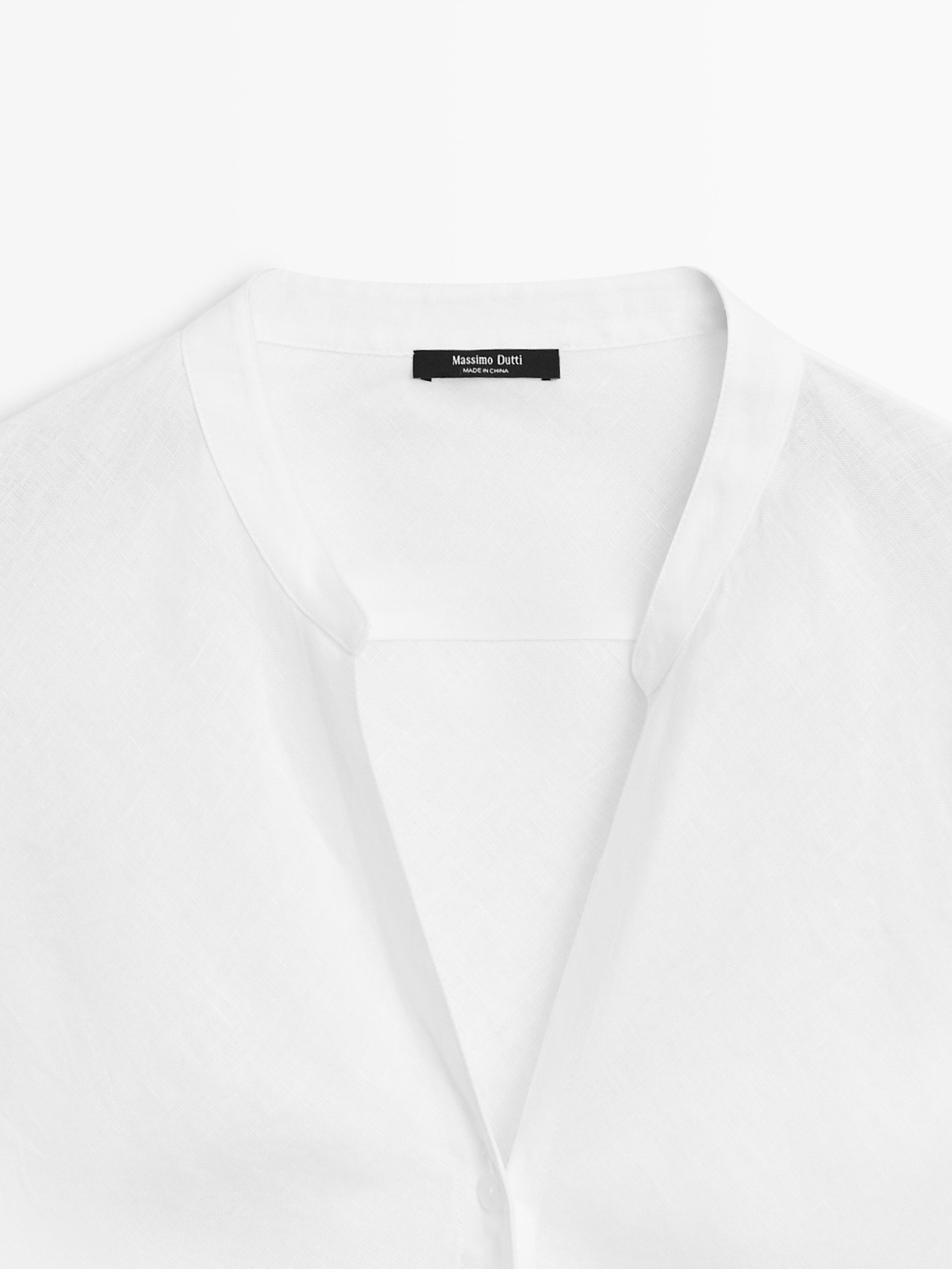 100% linen stand collar shirt — WHITE
