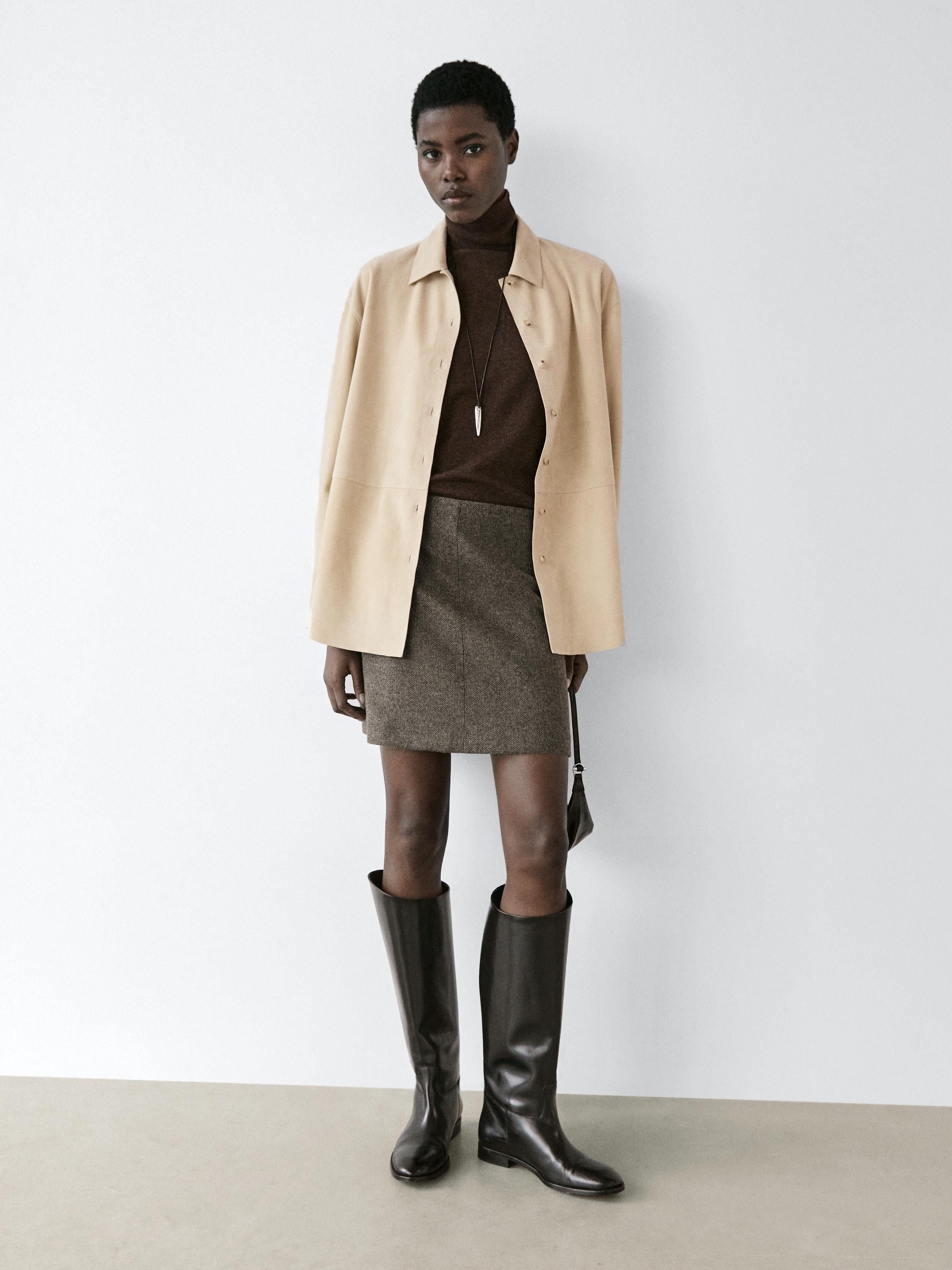 Wool blend mini skirt — Chocolate