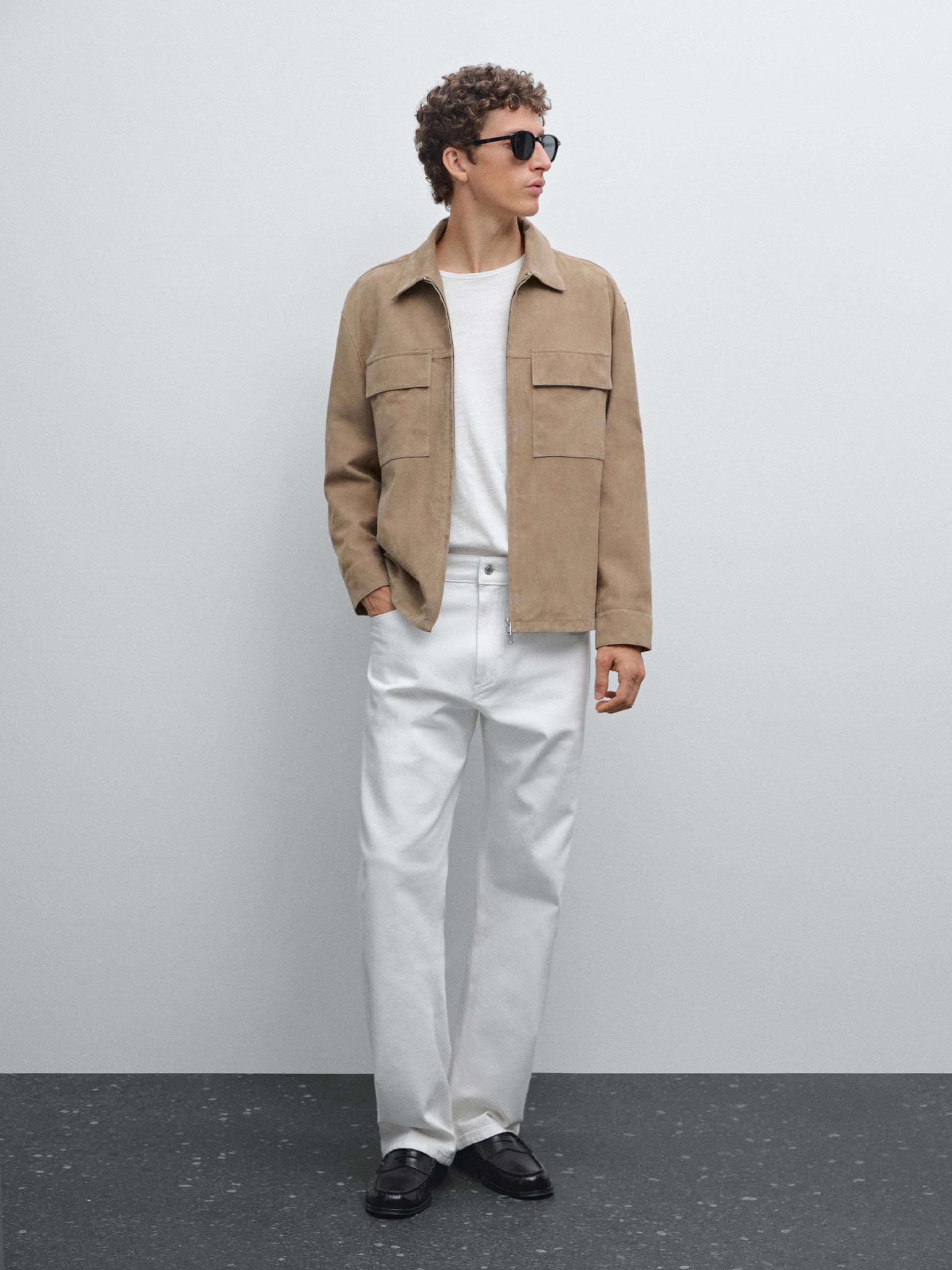 Chaqueta Corta Piel Ante - Beige - L - Massimo Dutti - Hombre